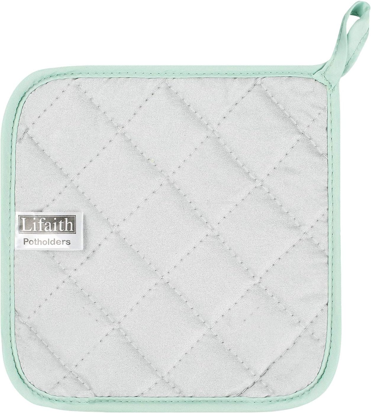 100% Cotton Kitchen Everyday Basic Terry Pot Holder Heat Resistant Coaster Potholder for Cooking and Baking Set of 5 Mint Green