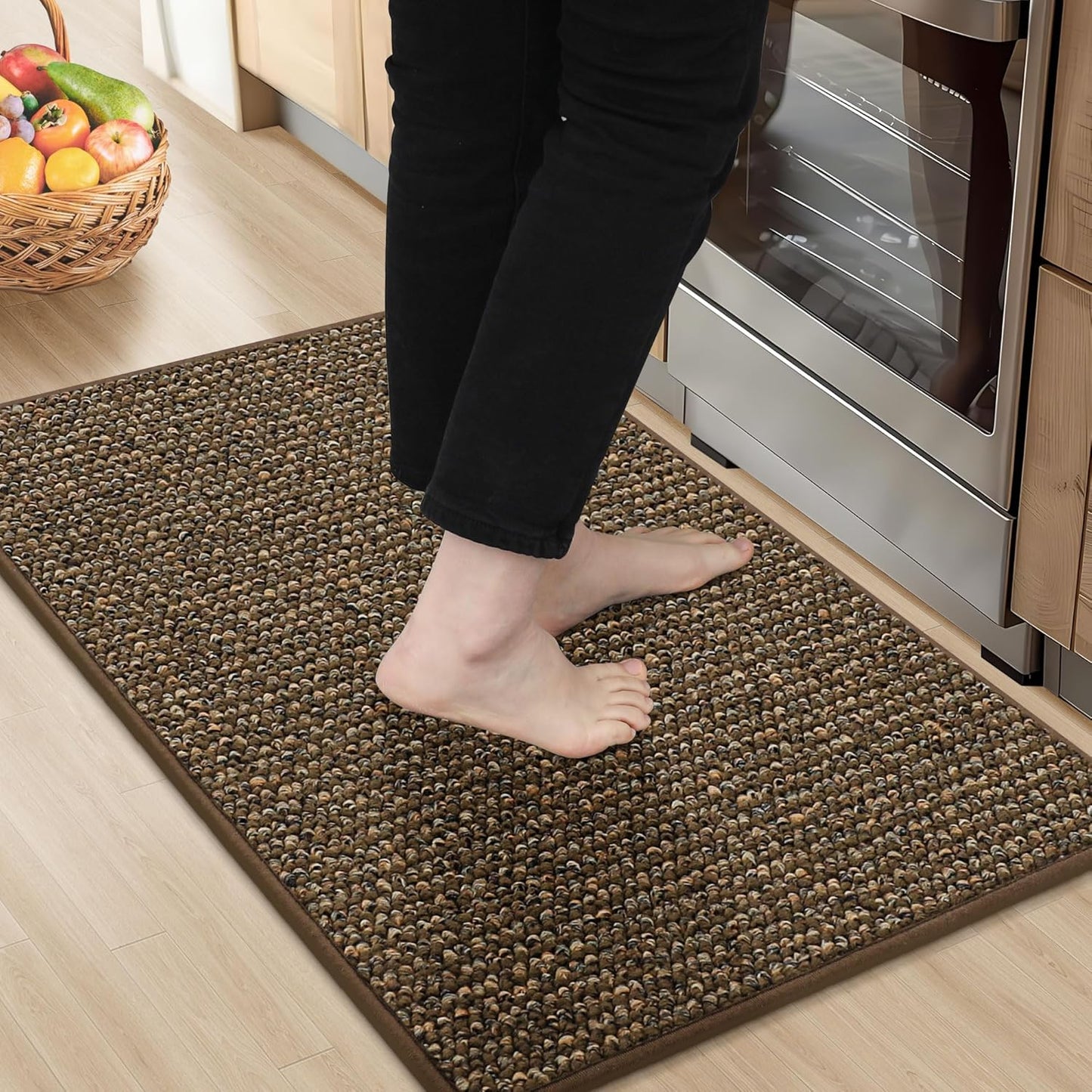 BEQHAUSE Kitchen Rugs 20"x32", Non-Slip Kitchen Mats for Floor, Super Absorbent and Stain Resistant Kitchen Rugs, Machine Washable Rugs for Kitchen, Hallway, Laundry & Sink, Brown