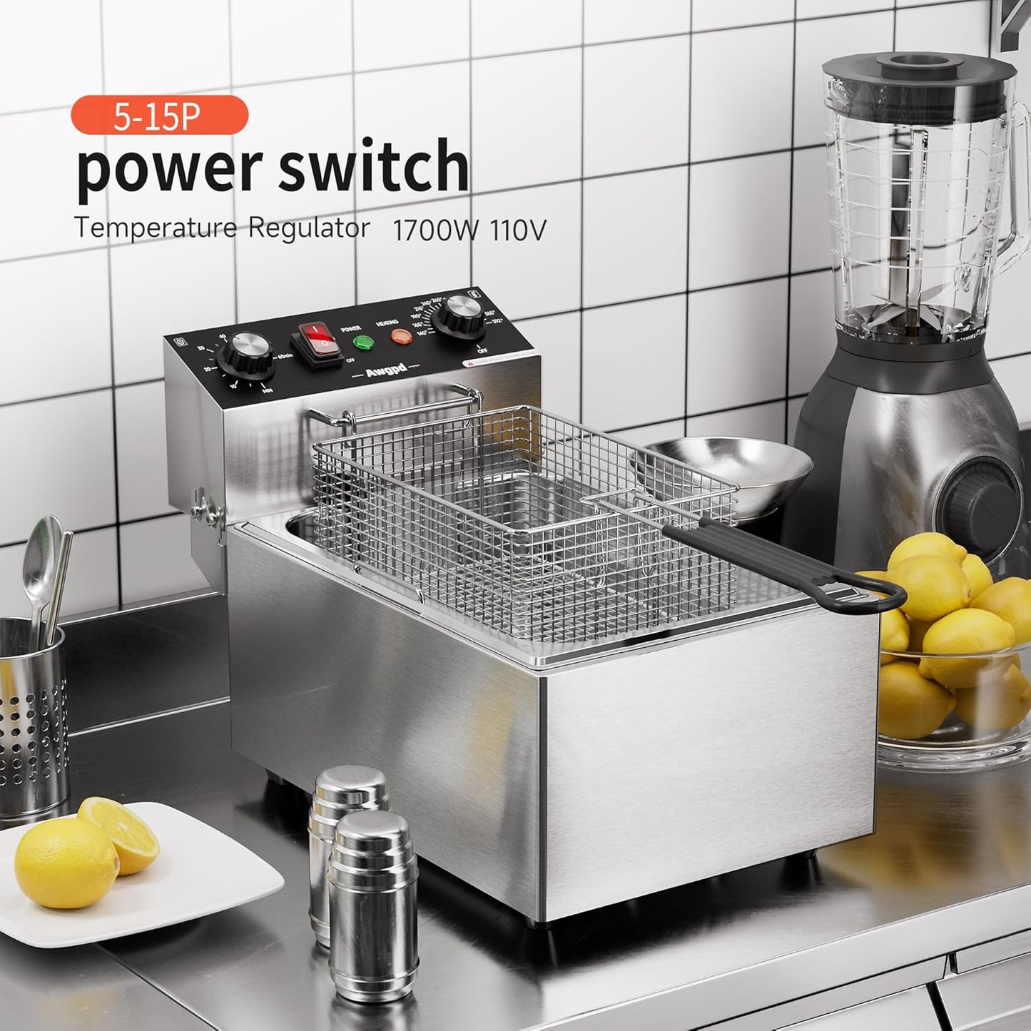 Electric Deep fryer Single Tank Deep Fryer with Basket Capacity 10L(10.5QT) Electric Countertop Fryers with 60 Minute Timer for Home Kitchen and Restaurant, 1700 Watts, 110V(10L)