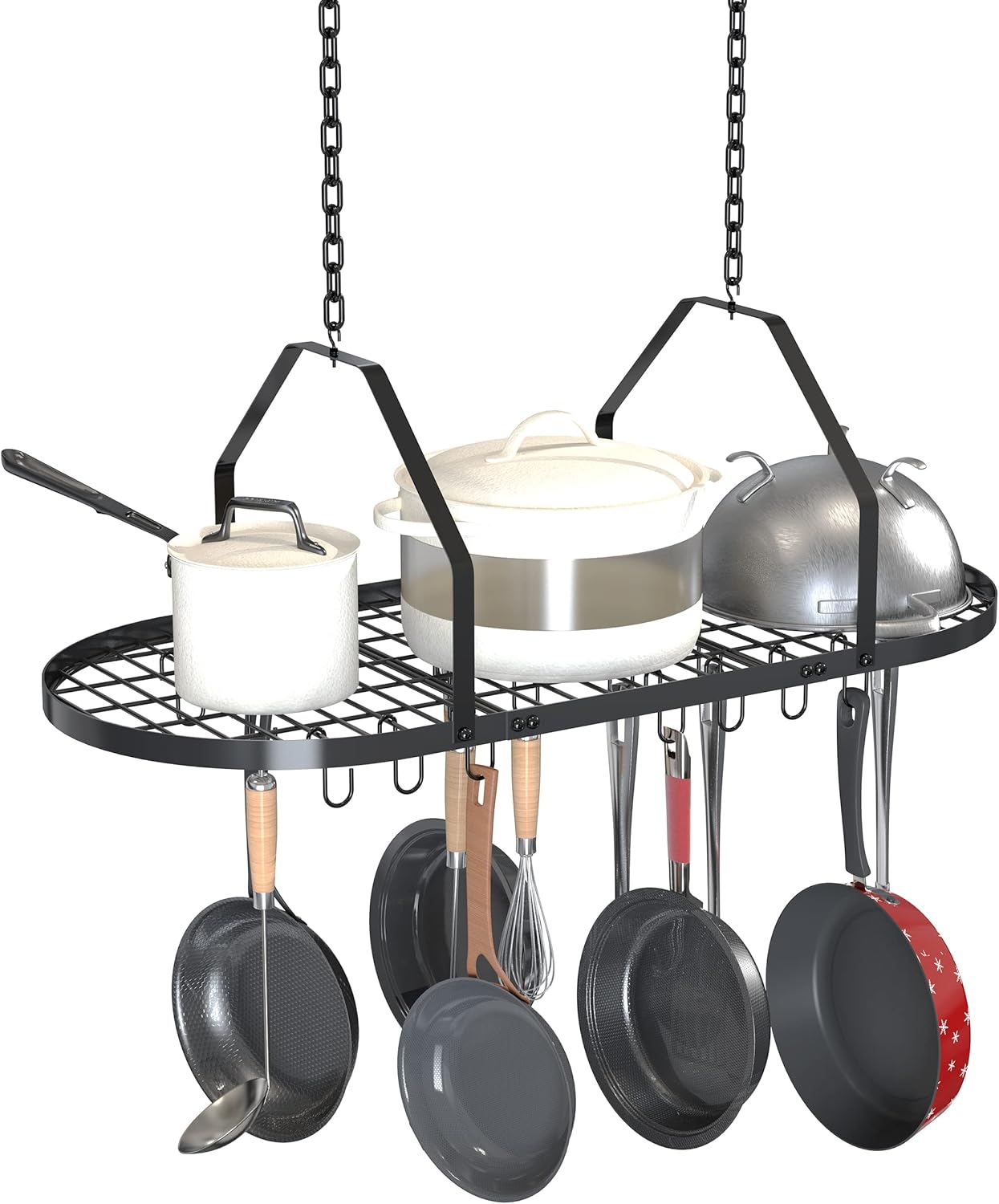 Ceiling Pot and Pan Rack, Kitchen Pot Organizer Storage Rack, Multi-Purpose Organizer for Home, Restaurant, and Kitchen Cookware with 20 Removable Hooks (Black)