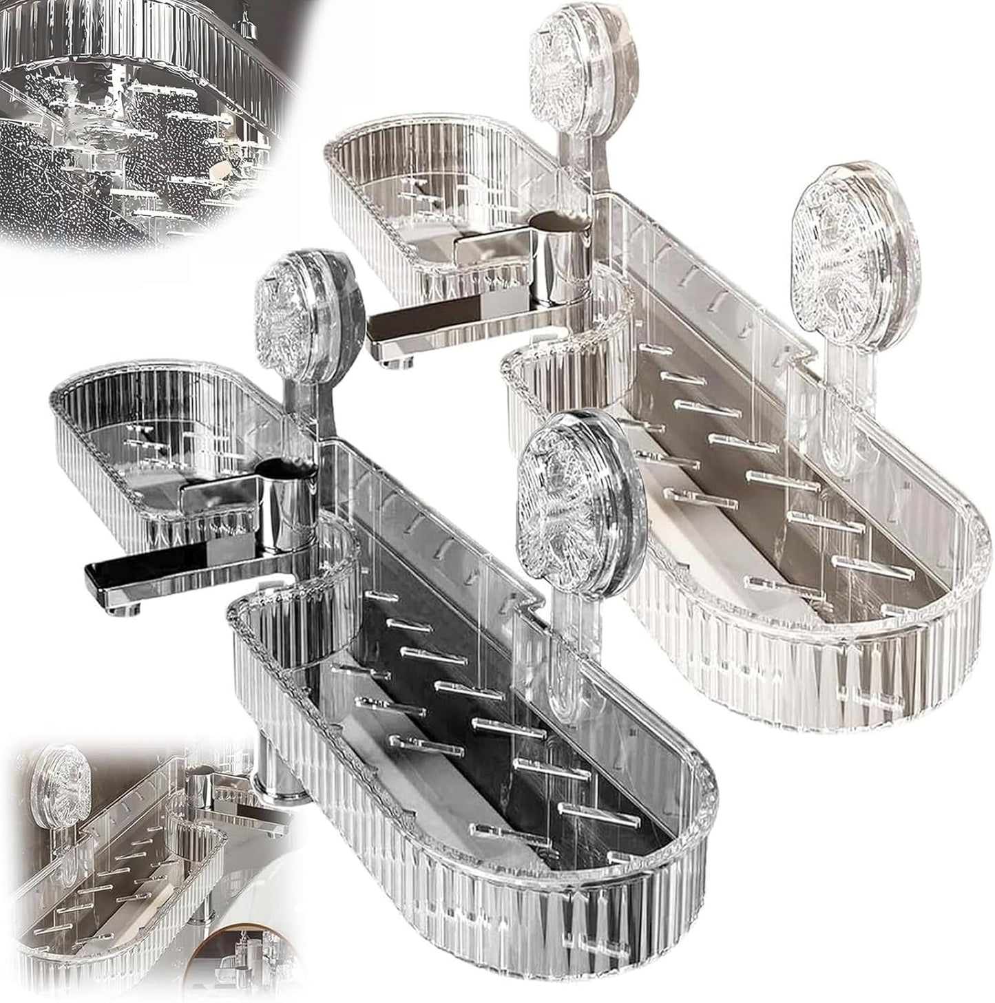 Universal Removable Faucet Storage Rack, No-Drill Bathroom Suction Storager Box, Thickened And Widened Panel Design, Water Automatically Drains Away, For Bathroom Kitchen (2 PCS MIX)