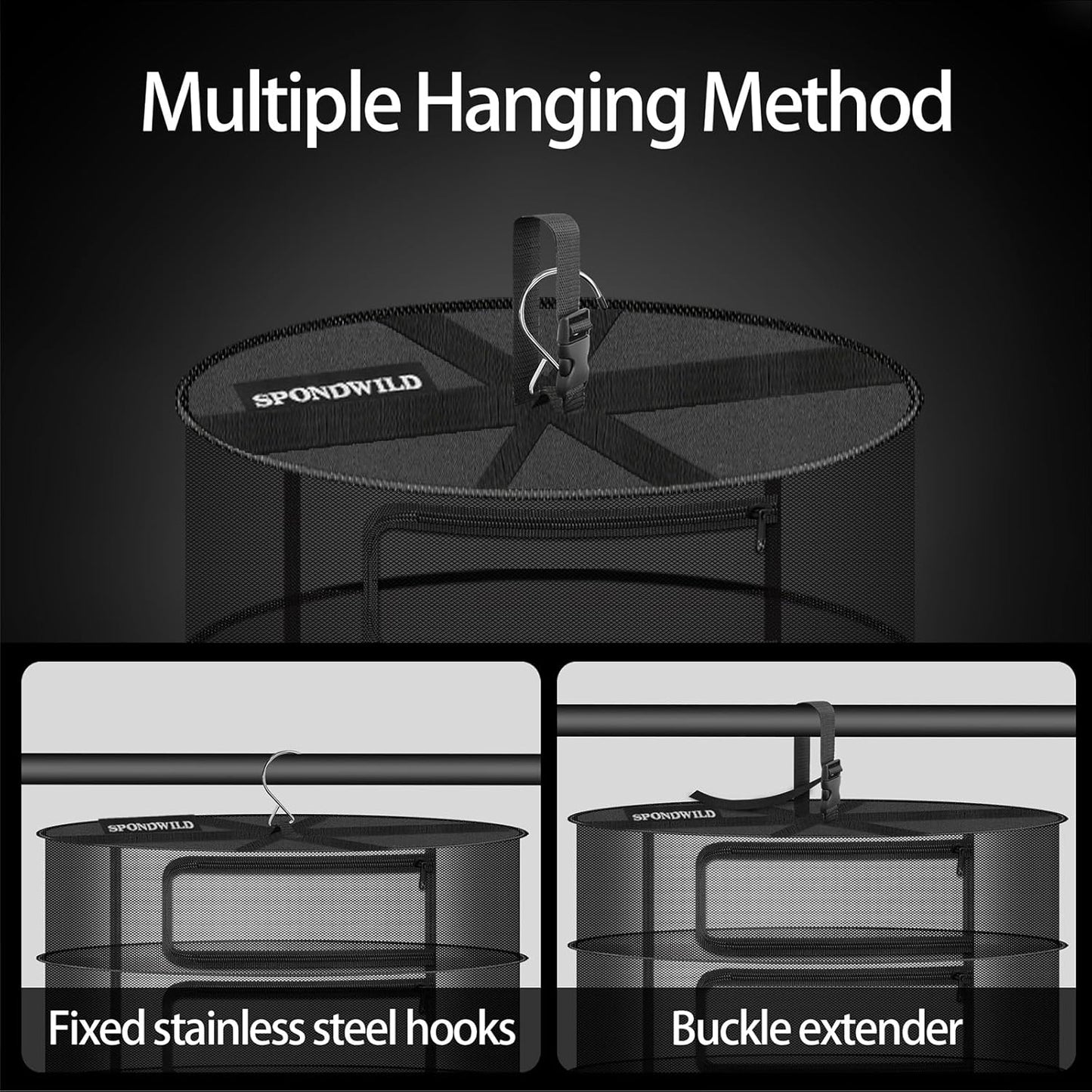 Herb Drying Rack Hanging Mesh Net，Small 4+1 Layer Plant Drying Rack with Door-Type Zipper & Closed Storage Compartment for Folding Basket Dryer Fiting in Grow Tents,Garden Outdoor