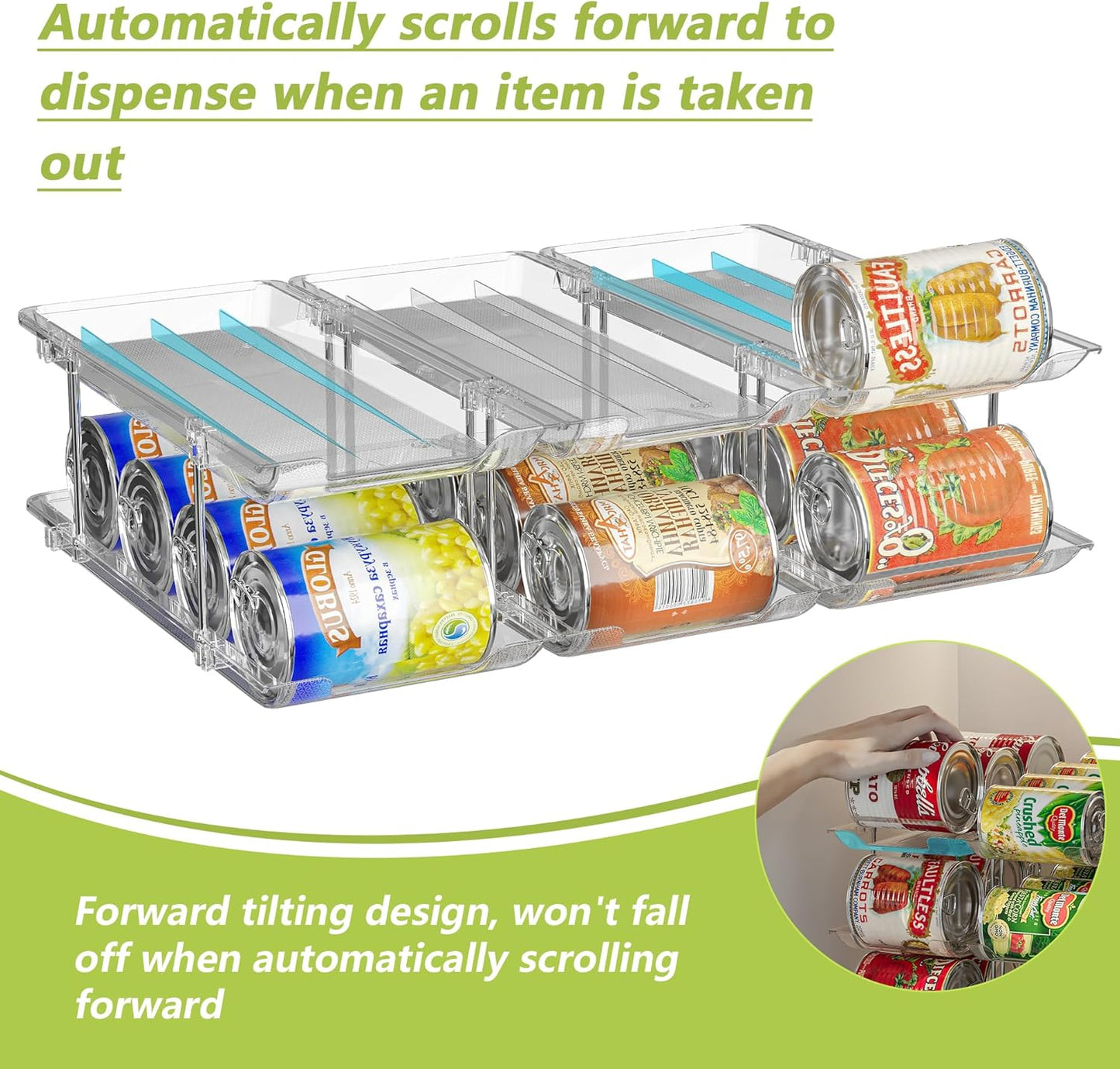 Can Organizer for Pantry Soda Can Organizer Automatic Rolling Food Pantry Storage Rack Can Dispenser for Fridge Holds 36 Cans, Fits 5.8-Inch Soda and Can, Set of 9