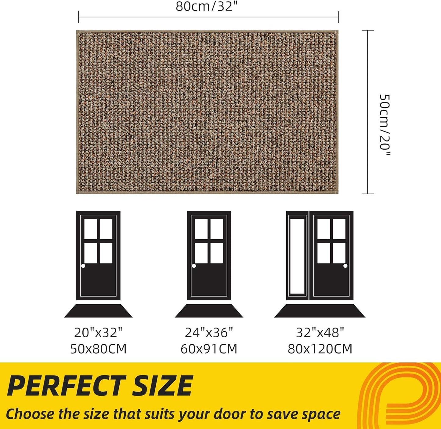 JSEI Dirt Trapper Door Mat 20"x32" Non-Slip Washable Entrance Mat, Dog Doormats, Absorbent & Fade-Resistant Floor Mats, Low Profile Welcome Mats for Entryway, Front Door, and Inside Entrance, Beige