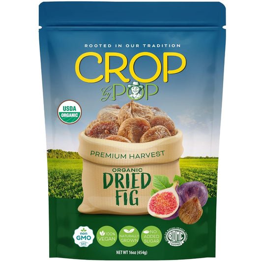 CROP BY POP - Organic Sun-Dried Turkish Smyrna White Figs (Higos, Anjeer) - No Sugar Added, Unsulphured (16oz, 1 LB) Bulk Dry Fruits Packed Fresh in Resealable Bag - USDA Organic, Non GMO, Kosher