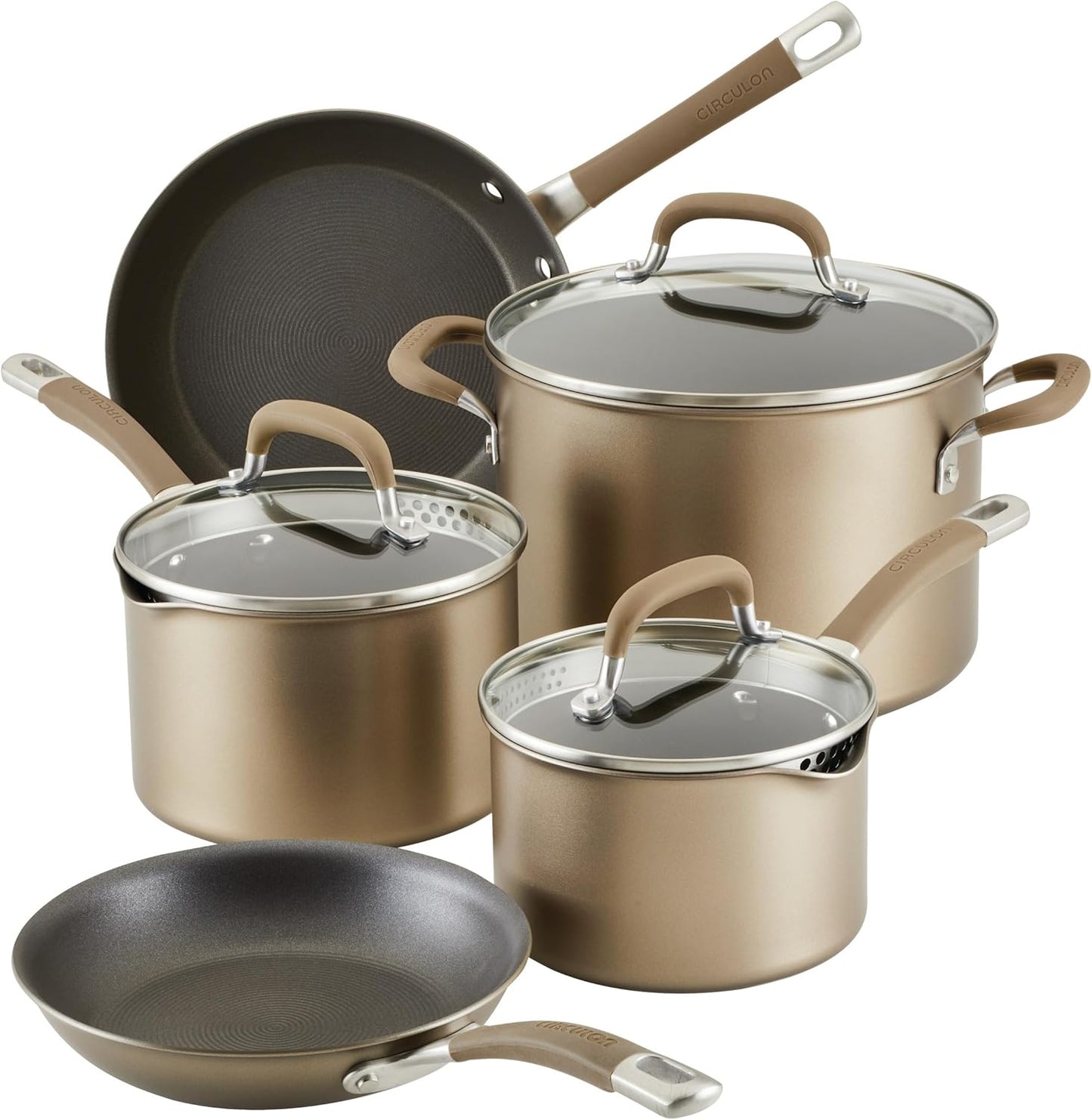 Circulon Premier Professional Hard Anodized Nonstick Cookware Induction Pots and Pans Set, 8 Piece - Bronze