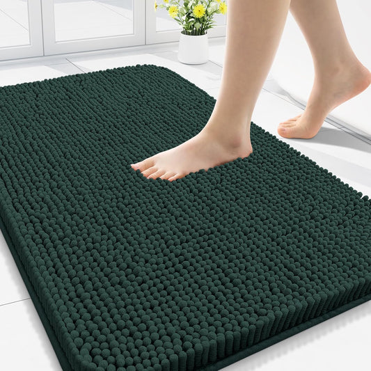 Arotive Bathroom Rugs 30x20, Extra Soft Absorbent Shaggy Chenille Bath Rugs, Machine Washable Rubber Backing Non-Slip Bath Mats for Bathroom Floor Tub and Shower Home Decor Accessories, Blackish Green