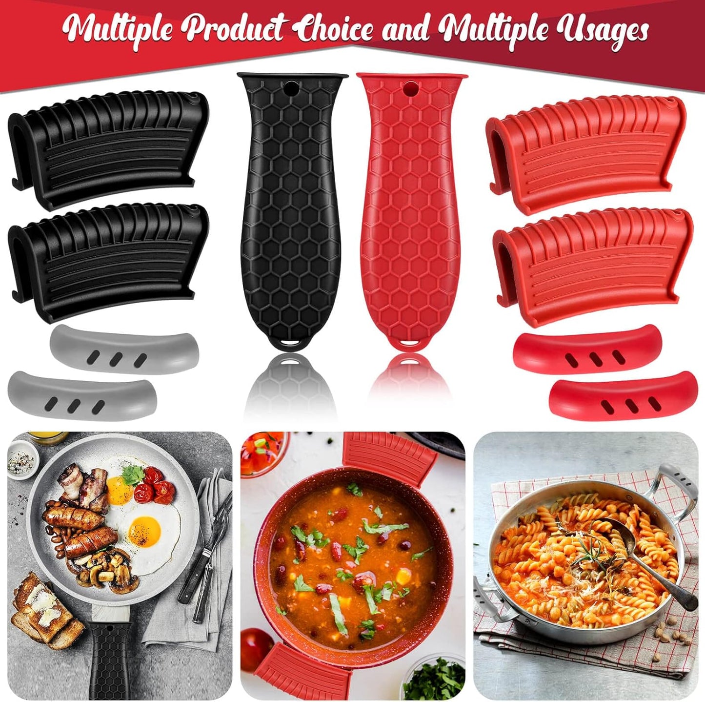 Cast Iron Handle Cover, 10 Packs Silicone Pot Holders, Cast Iron Handle Covers Heat Resistant, Non-Slip Pot Handle Covers, for Frying Cast Iron Skillet Metal Pan