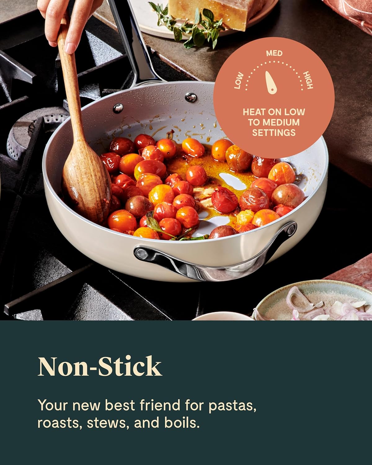 Caraway Nonstick Ceramic Sauté Pan with Lid (4.5 qt, 11.8") - Non Toxic, PTFE & PFOA Free - Oven Safe & Compatible with All Stovetops (Gas, Electric & Induction) - Navy