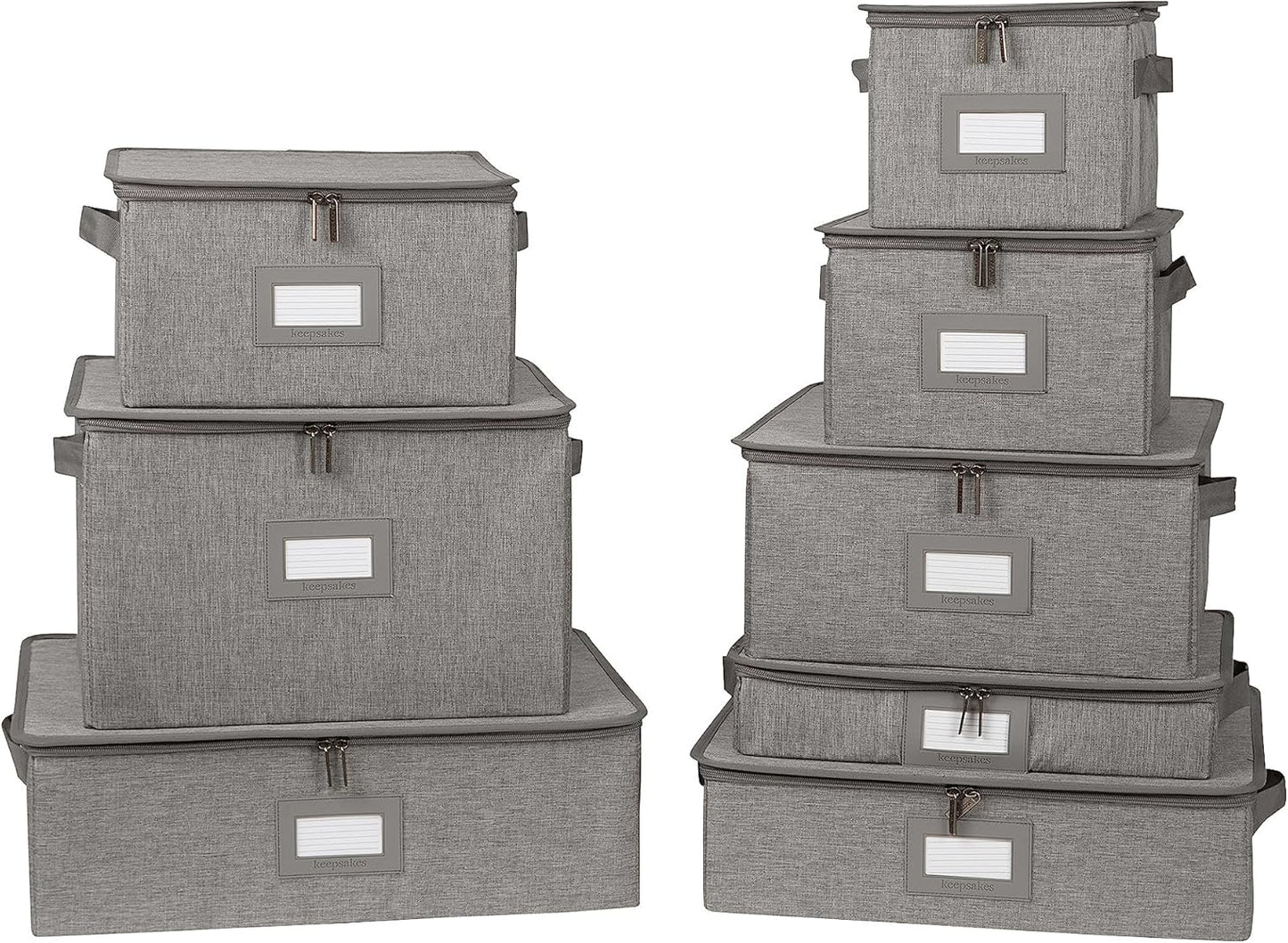Covermates Keepsakes Dish Storage Box - Stackable, Reinforced Handles, China Storage, Grey Heather
