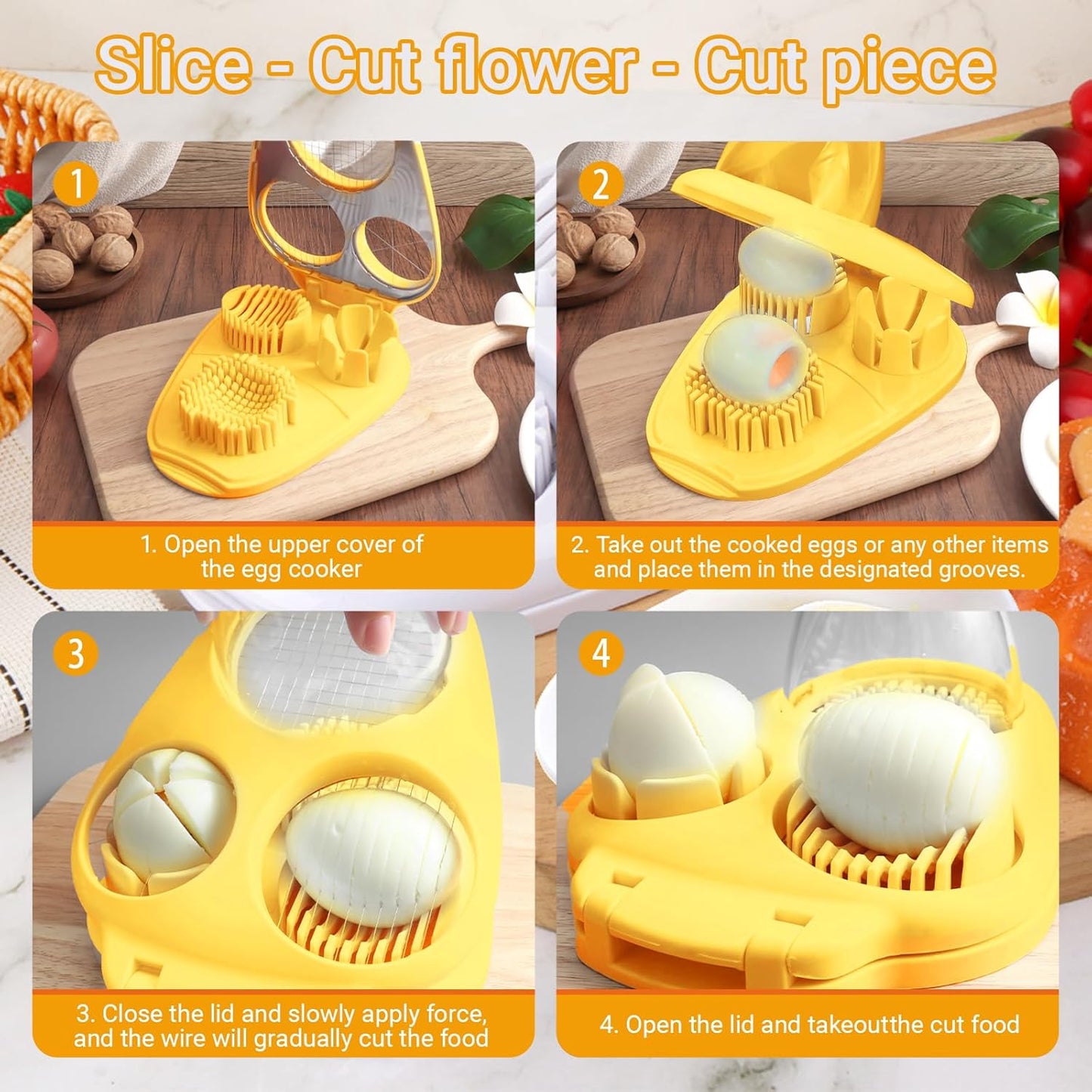 1 Pcs Stainless Steel Egg Slicer for Hard Boiled Eggs, 3 Slicing Modes, Ideal for Fruits and Vegetables, Easy to Clean Kitchen Cutter, Send Goods From Local Warehouse