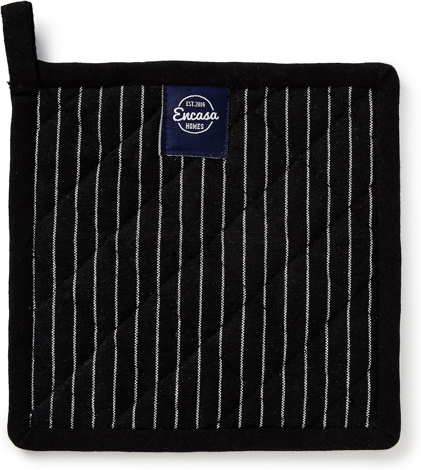 Encasa Homes 8 inches Oven Microwave Potholders (2 pc Set) for Kitchen Cooking & Baking - Heat Resistant, Thick & Safe, Protection of Hands from Hot Utensils - Butcher Stripes Black