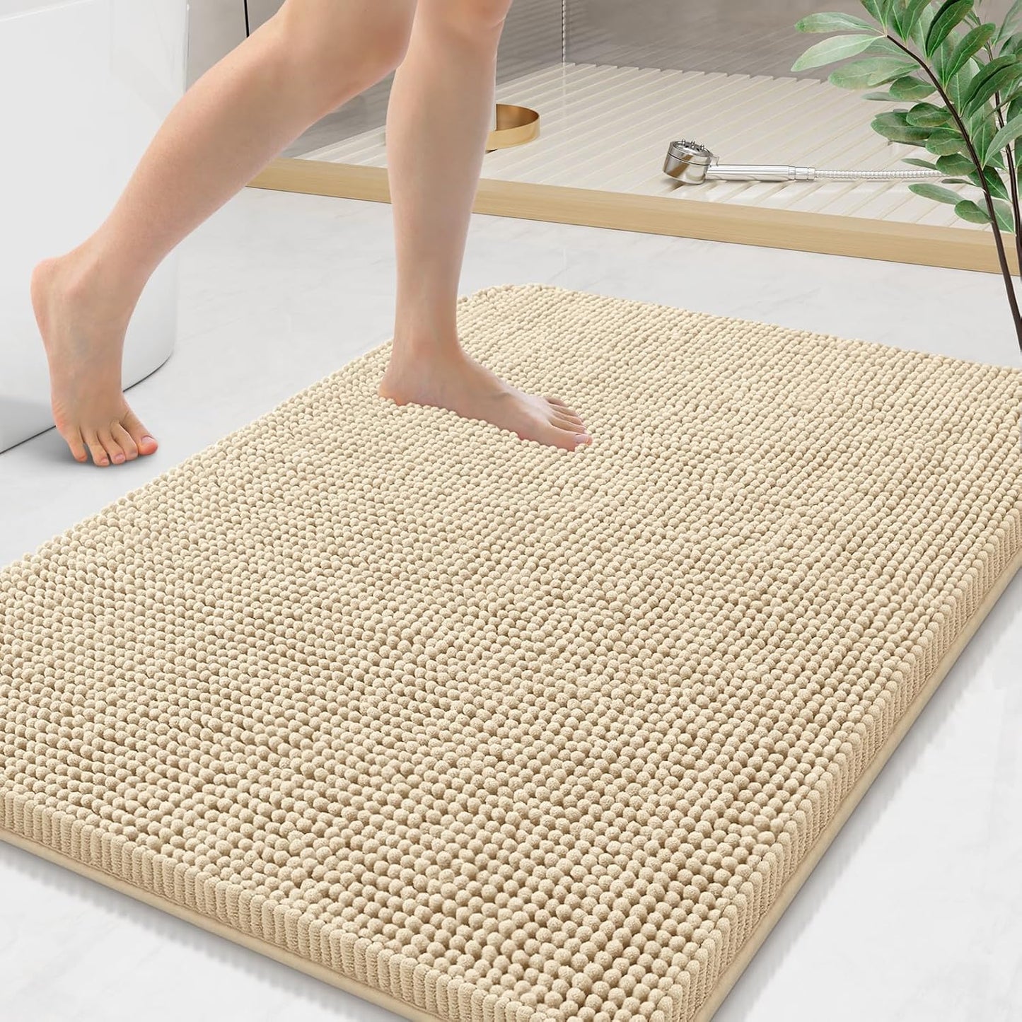 Arotive Bathroom Rugs 36x24, Extra Soft Absorbent Shaggy Chenille Bath Rugs, Machine Washable Rubber Backing Non-Slip Bath Mats for Bathroom Floor Tub and Shower, Home Decor Accessories, Beige