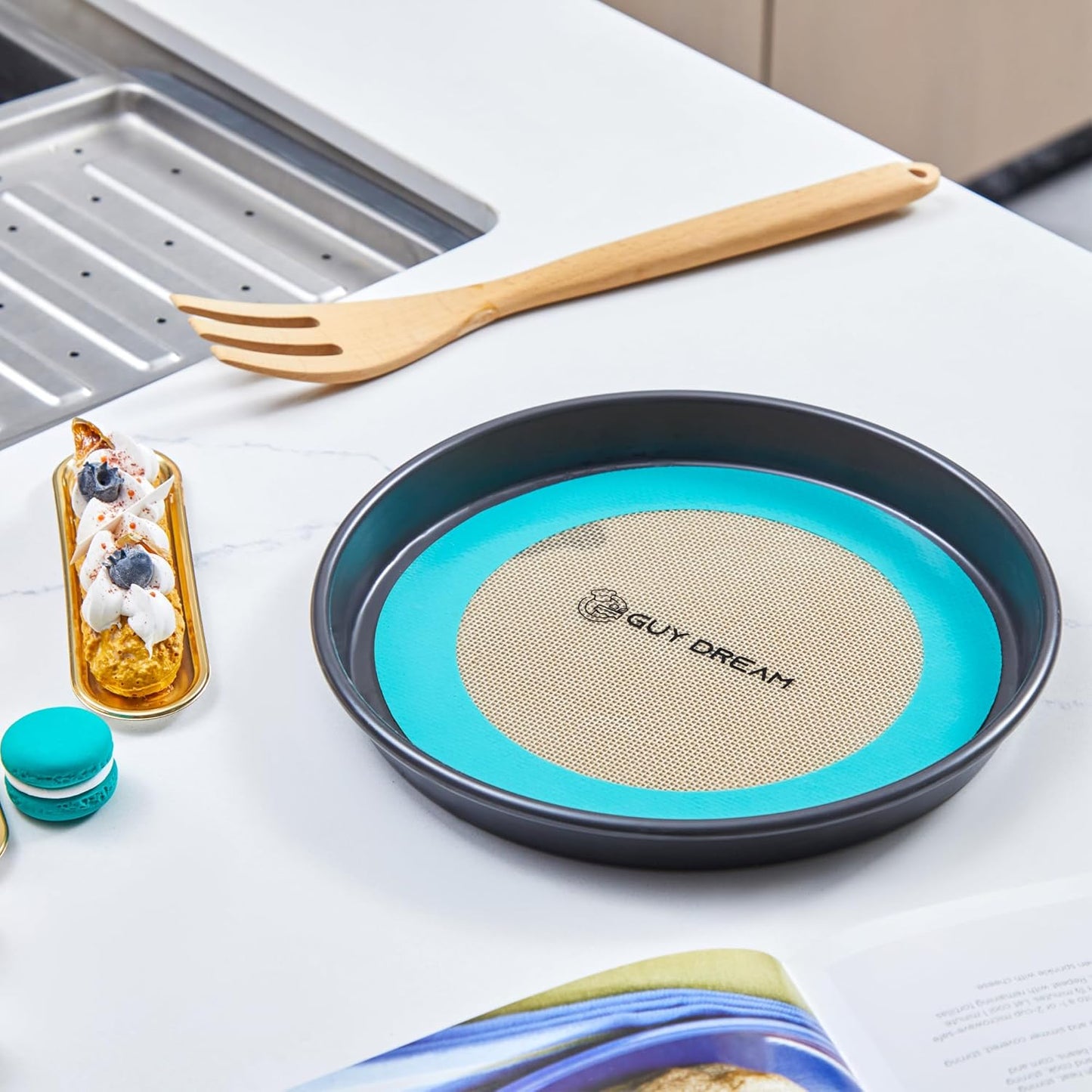 GUYDREMAT 8-Inch & 9-Inch Silicone Baking Mats Set of 2 - Heat-Resistant, Non-Stick Surface, Ideal for Cakes, Pizza, Pastries, Sourdough, Compact Storage, Compatible with Air Fryers