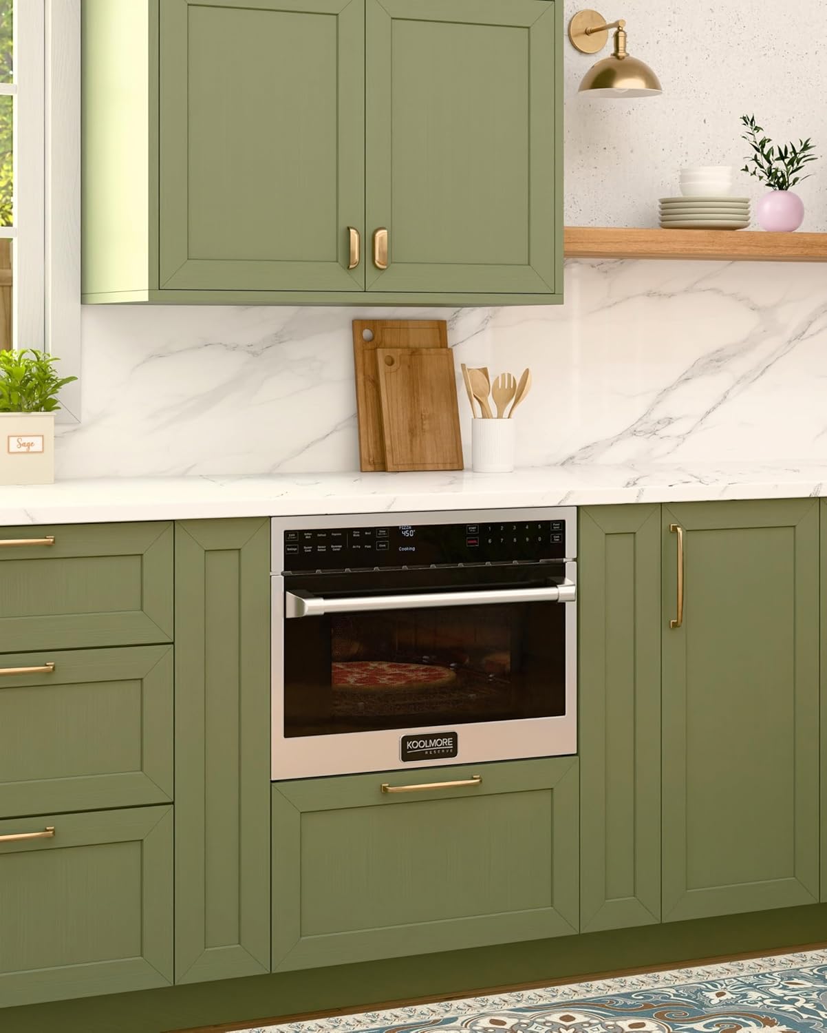 KoolMore KM-CWO24-AFSS Reserve Built-in Microwave Convection Oven with Air Fry, 3-in-1 Combo, Sensor Cook, Soft-Close Door, Stainless Steel, Premium 24 in. /1.6 cu. ft, Black