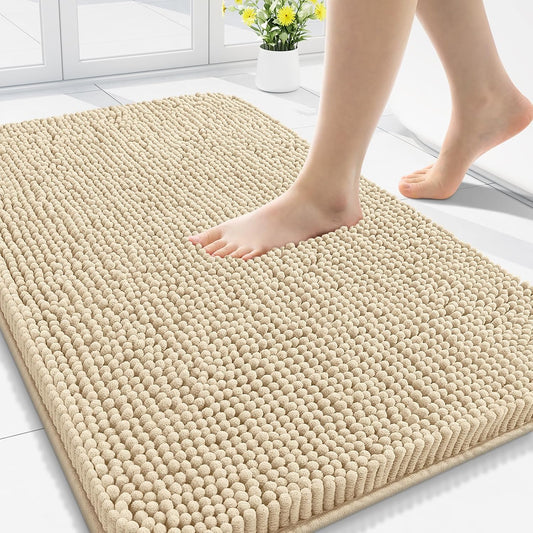 Arotive Bathroom Rugs 30x20, Extra Soft Absorbent Shaggy Chenille Bath Rugs, Machine Washable Rubber Backing Non-Slip Bath Mats for Bathroom Floor Tub and Shower, Home Decor Accessories, Beige