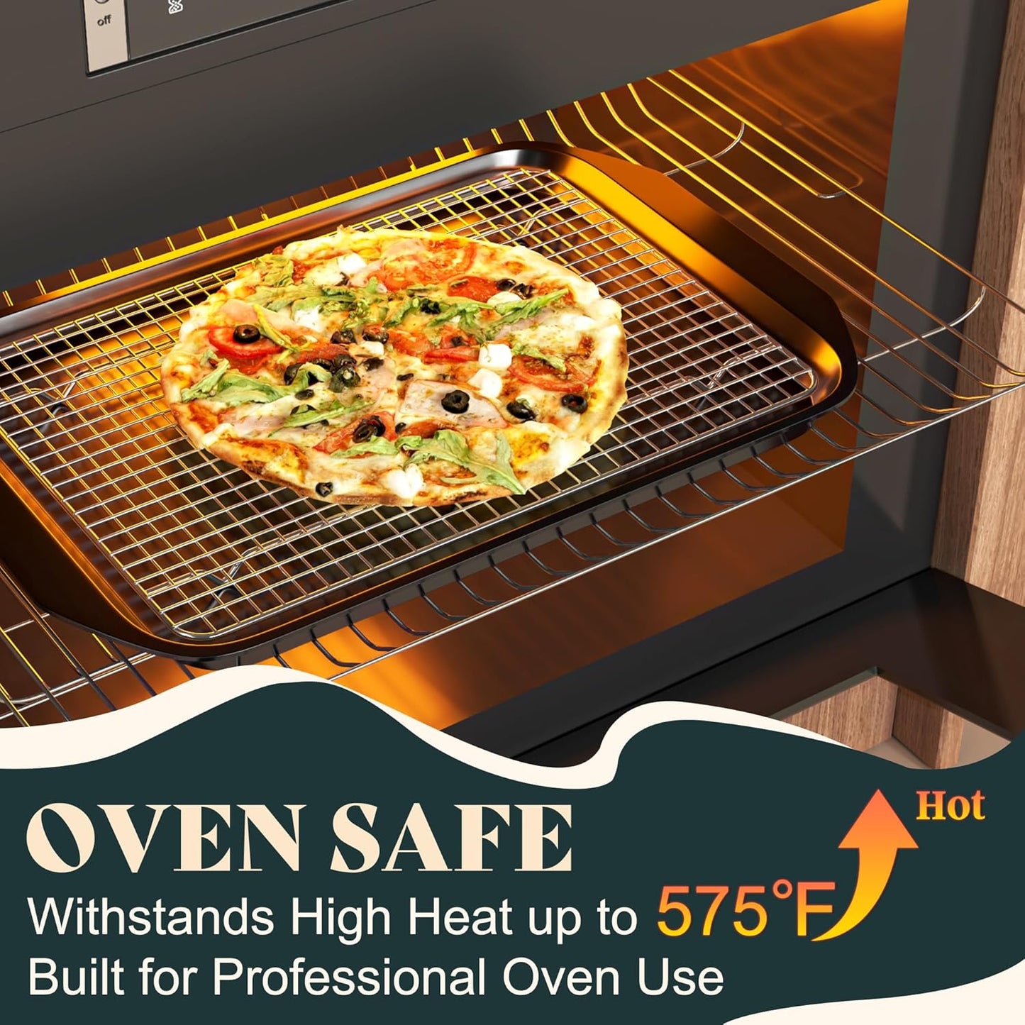 Cooling Racks for Cooking and Baking-10"x14.75" Oven Safe Premium Stainless Steel Heavy Duty Baking Rack Tight-Wire, Fits Jelly Roll Pan Rack for Roasting & Grilling & Cooking-Set of 2