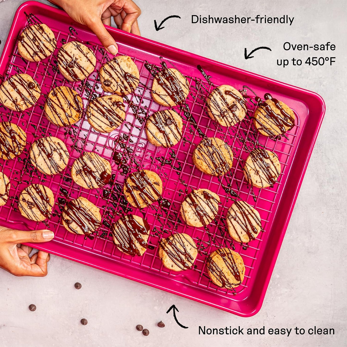 Great Jones Big Chill Wire Cooling Rack (Pepper) – 16.9" × 11.4" Heavy-Weight Aluminized Steel,Nonstick Baking Rack – Oven Safe 450 °F, Bacon & Cookie Cooling Rack – Fits Half Sheet Pans