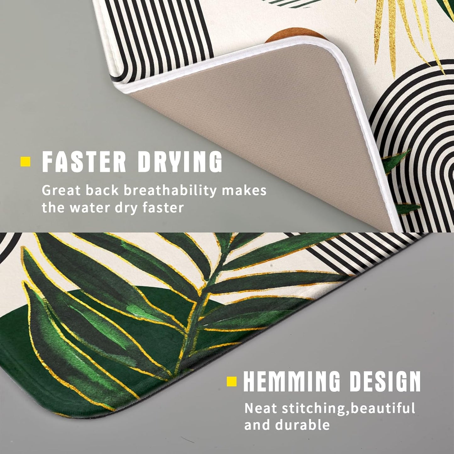 Boho Leaves Dish Drying Mat 16x18 inch Mid Century Absorbent Drainer Rack Mats Fast Dry Bottles Dish Dry Pad Protector Kitchen Accessories