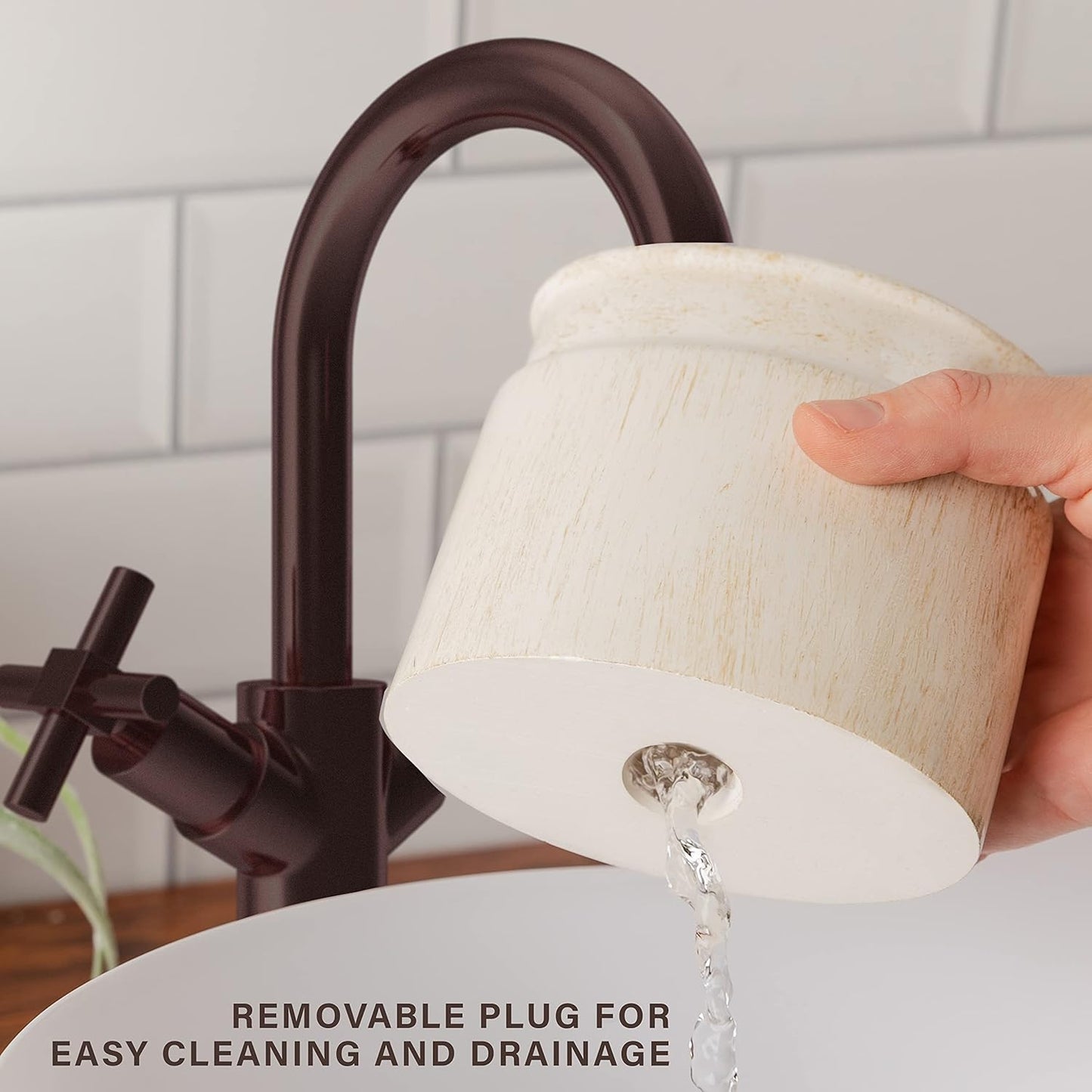 Creative Scents Rustic Luxe Bathroom Accessory Set Complete - 4 Piece Beige Bathroom Soap Dispenser Set has: Lotion Dispenser, Toothbrush Holder, Tumbler & Soap Dish; Modern Farmhouse Bathroom Decor