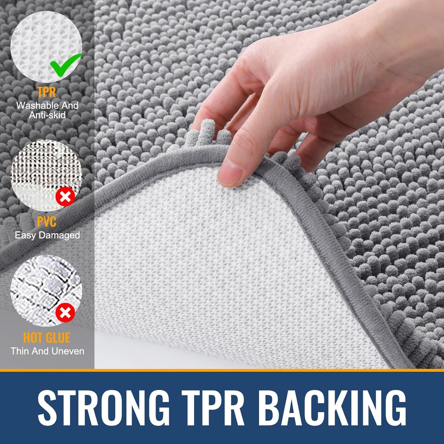 Arotive Bathroom Rugs 36x24, Extra Soft Absorbent Shaggy Chenille Bath Rugs, Machine Washable Rubber Backing Non-Slip Bath Mats for Bathroom Floor Tub and Shower, Home Decor Accessories, Grey