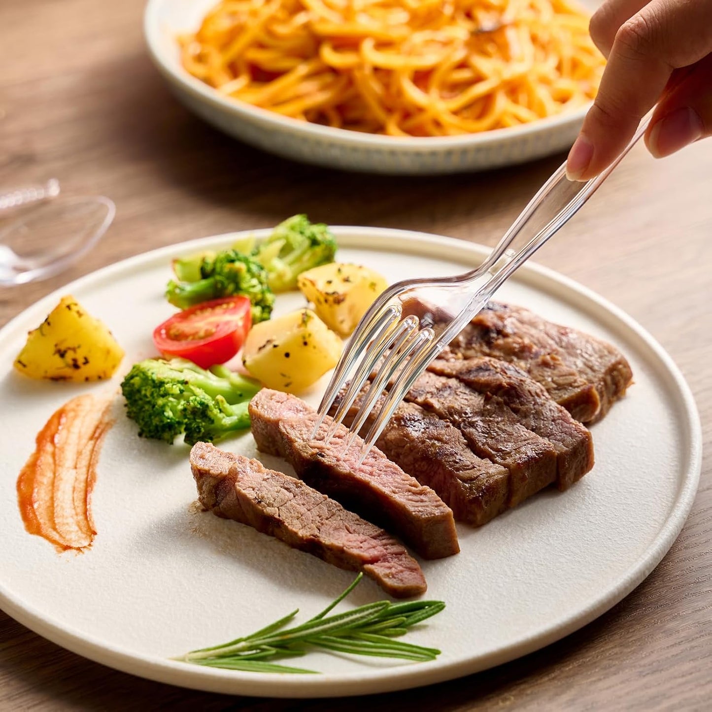 JOLLY CHEF [300 Count] Clear Plastic Forks,Heavy Duty Disposable Forks Plastic Utensils Perfect for Home, School, Party, Restaurant or Daily use