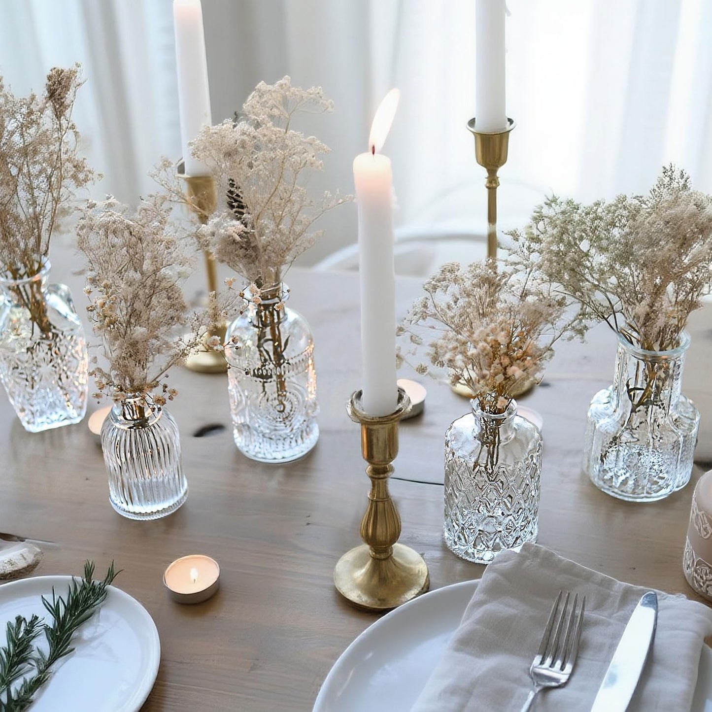 Glass Bud Vase Set of 5 Pcs Small Minimalist Vases for Flowers, Vintage Rustic Home Decor for Table Centerpiece Wedding Party, Modern Clear Aromatherapy Bottle for Living Room Bedroom