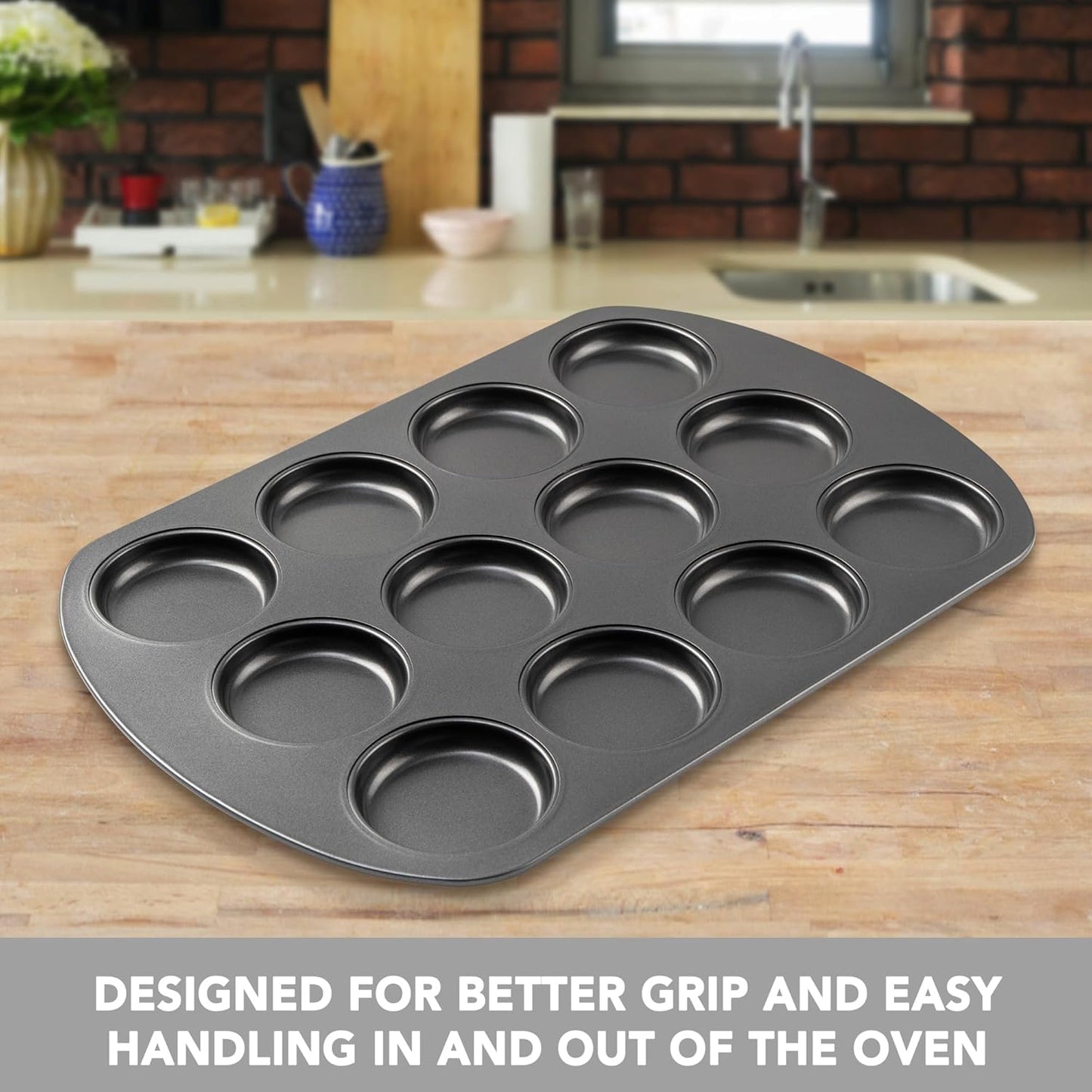 Tiawudi Muffin Top Pan, 12 Cavity Cupcake Pan, 3 Inch Nonstick Bakeware for Eggs, Cornbread, Cookies, Whoopie Pies and Yorkshire Pudding