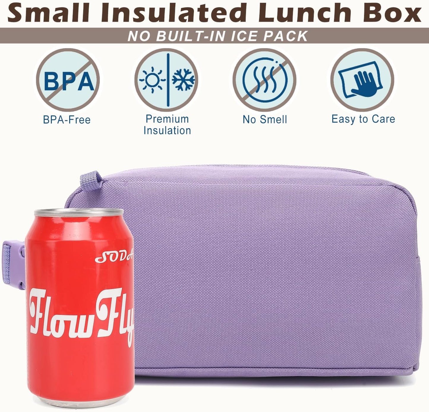 FlowFly Small Insulated Lunch box Portable Soft Bag Mini Cooler Thermal Meal Tote Kit with Buckle for Work, PurpleWithBuckle
