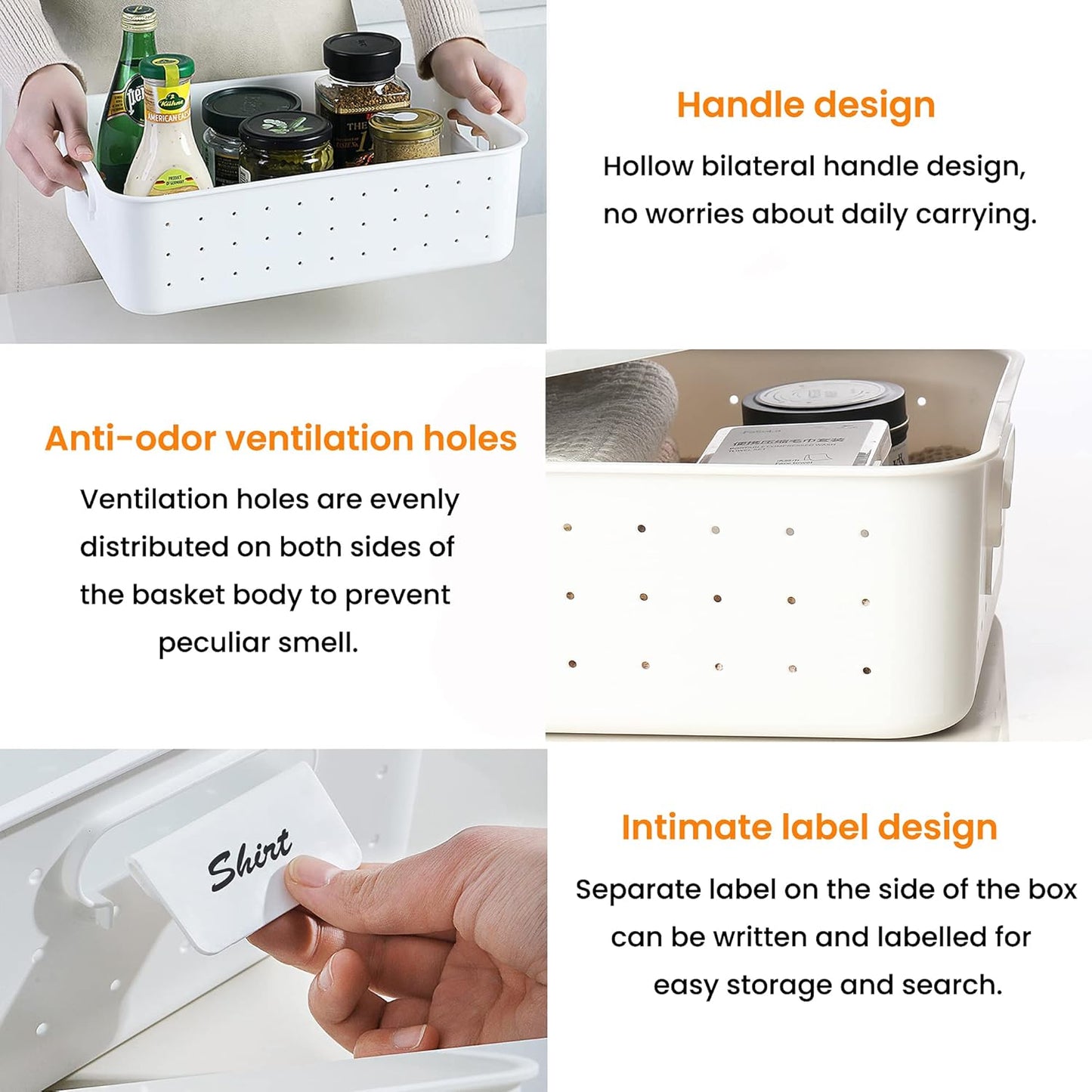 vacane 3 Pack Decorative Storage Bins with Lids, White Plastic Storage Basket for Organizing Stackable Storage Box with Handle on Closets,Classrooms,Offices