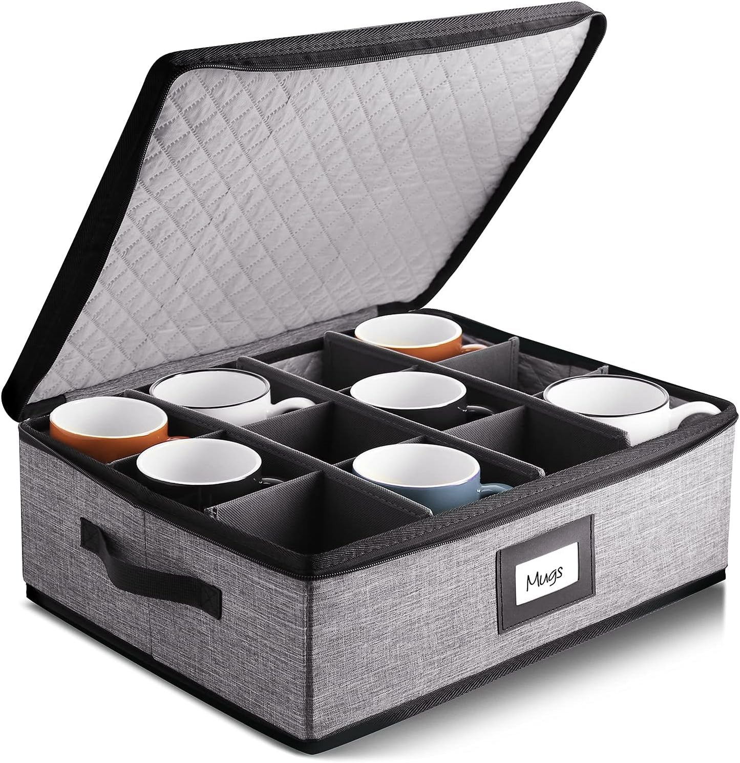 Coffee Mug Storage, Quilted and Stackable Coffee Cup Storage Organizer for Service of 12, Mug Storage Box with Dividers, Mug China Storage Containers Hard Shell for Moving and Seasonal Storage