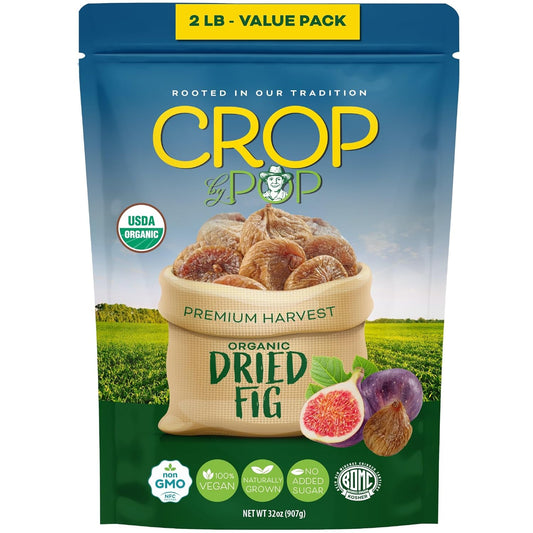 CROP BY POP - Organic Sun-Dried Turkish Smyrna White Figs (Higos, Anjeer) - No Sugar Added, Unsulphured (32oz, 2 LB) Bulk Dry Fruits Packed Fresh in Resealable Bag - USDA Organic, Non GMO, Kosher