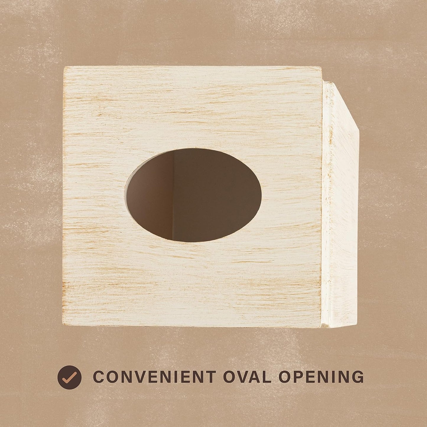 Creative Scents Rustic Luxe Tissue Box Cover Square – Beige Tissue Box Holder Square with Oval Opening for Easy Access - Tissue Holder with Modern Rustic Design Fits Any Farmhouse Bathroom Decor