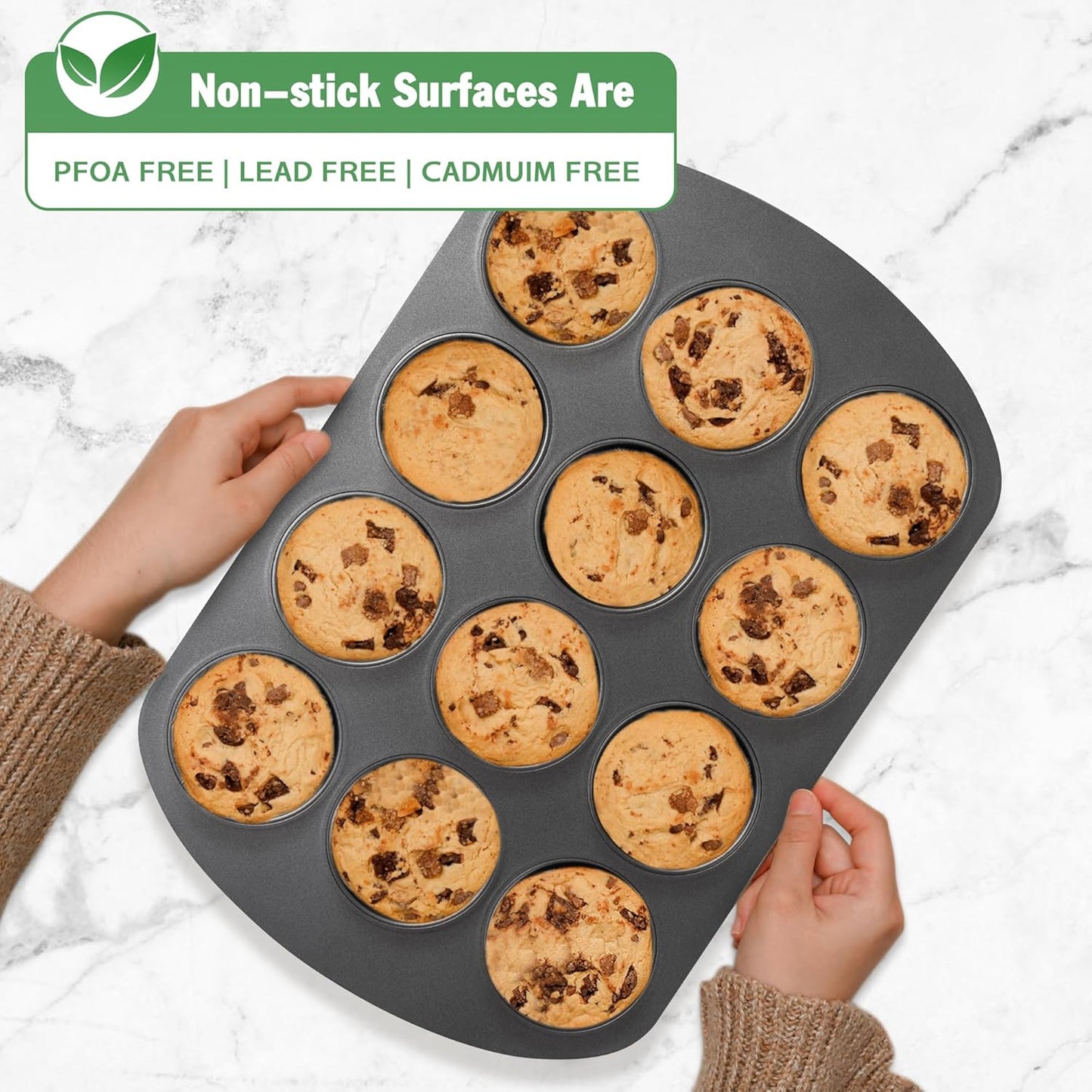 Tiawudi Muffin Top Pan, 12 Cavity Cupcake Pan, 3 Inch Nonstick Bakeware for Eggs, Cornbread, Cookies, Whoopie Pies and Yorkshire Pudding, Set of 2