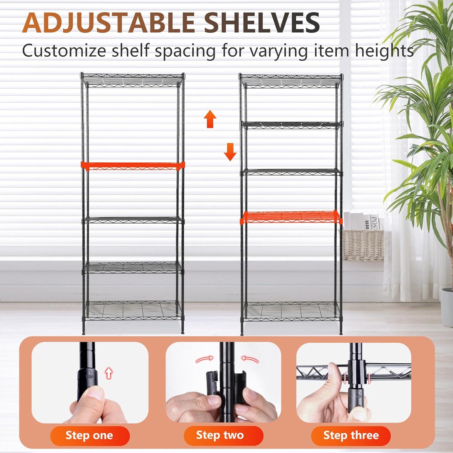 FDW Shelves,Wire Shelving Utility Storage Shelves Shelving Unit NSF Certified Height Adjustable Metal 5 Tier Shelves Easy Assembly 24" L x 14" W x 59" H,Black