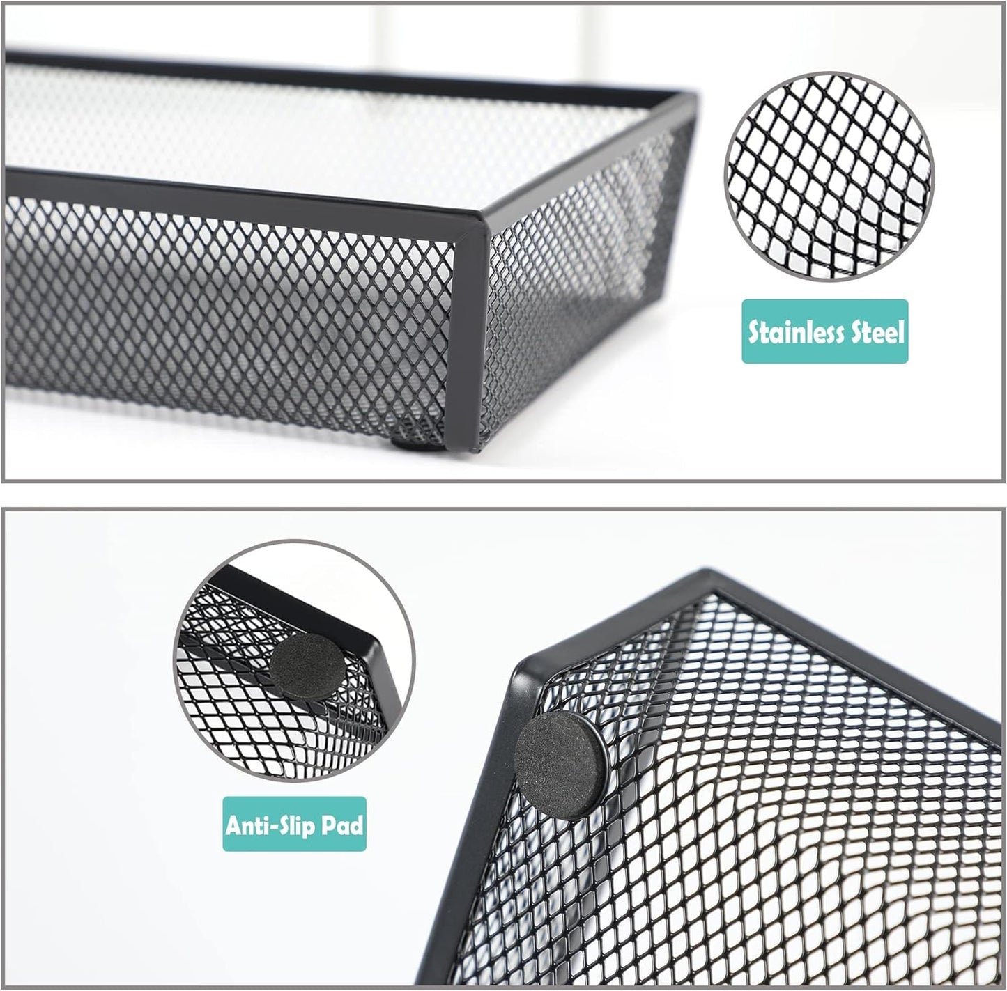 BYCY 4 Pack Silverware Drawer Organizer, Mesh Utensil Organizer for Kitchen Storage, Black Steel Metal Mesh Tray for Flatware Fork Spoon Knife (9 x 6 x 2 Inch,black)