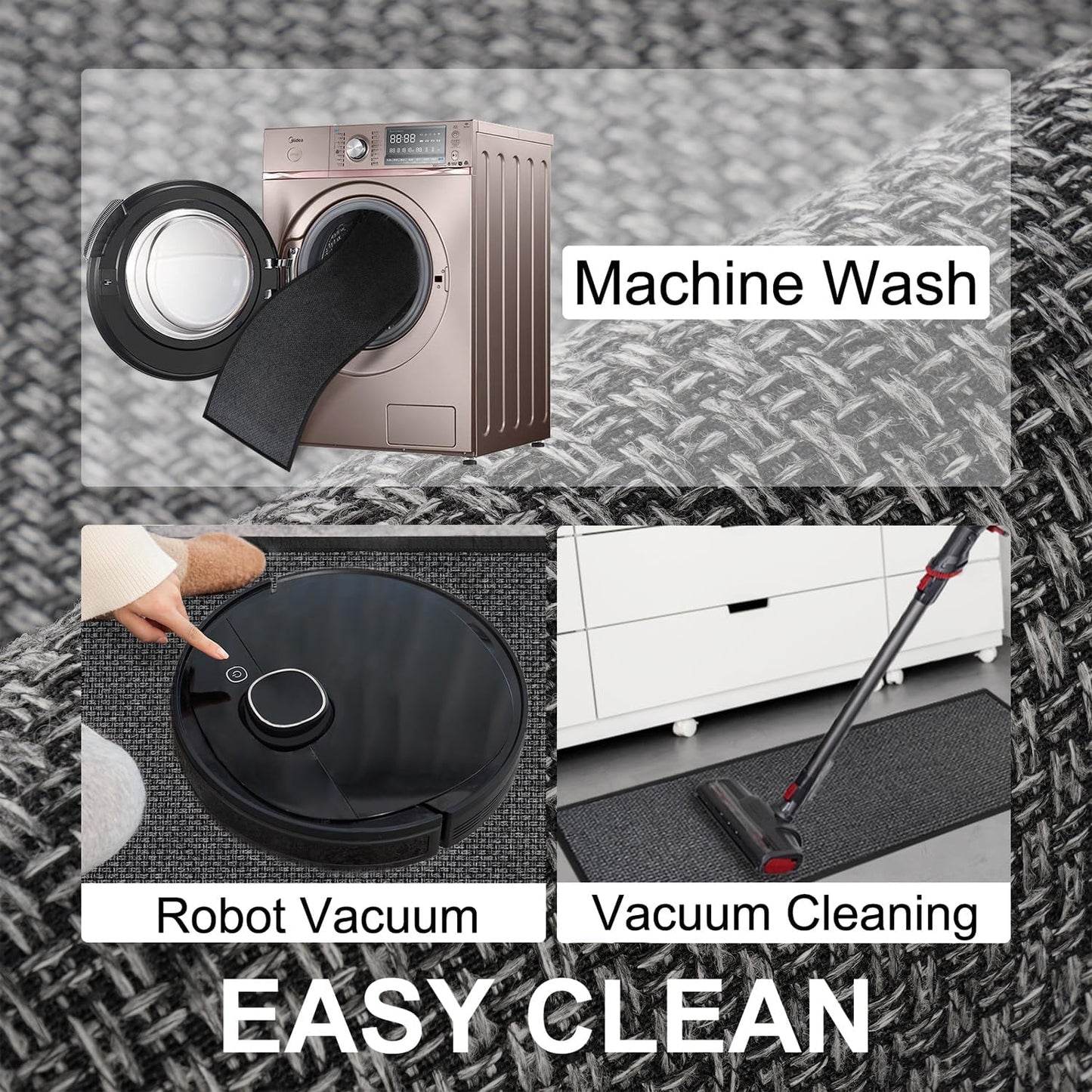 Kitchen Mat Set of 2 PCS, Cushioned Non Slip Rugs for Kitchen Floor, Absorbent Runner Comfort Standing Mats Washable for Kitchen, Office, Home (Black, 17.3"x30"+17.3"x71")