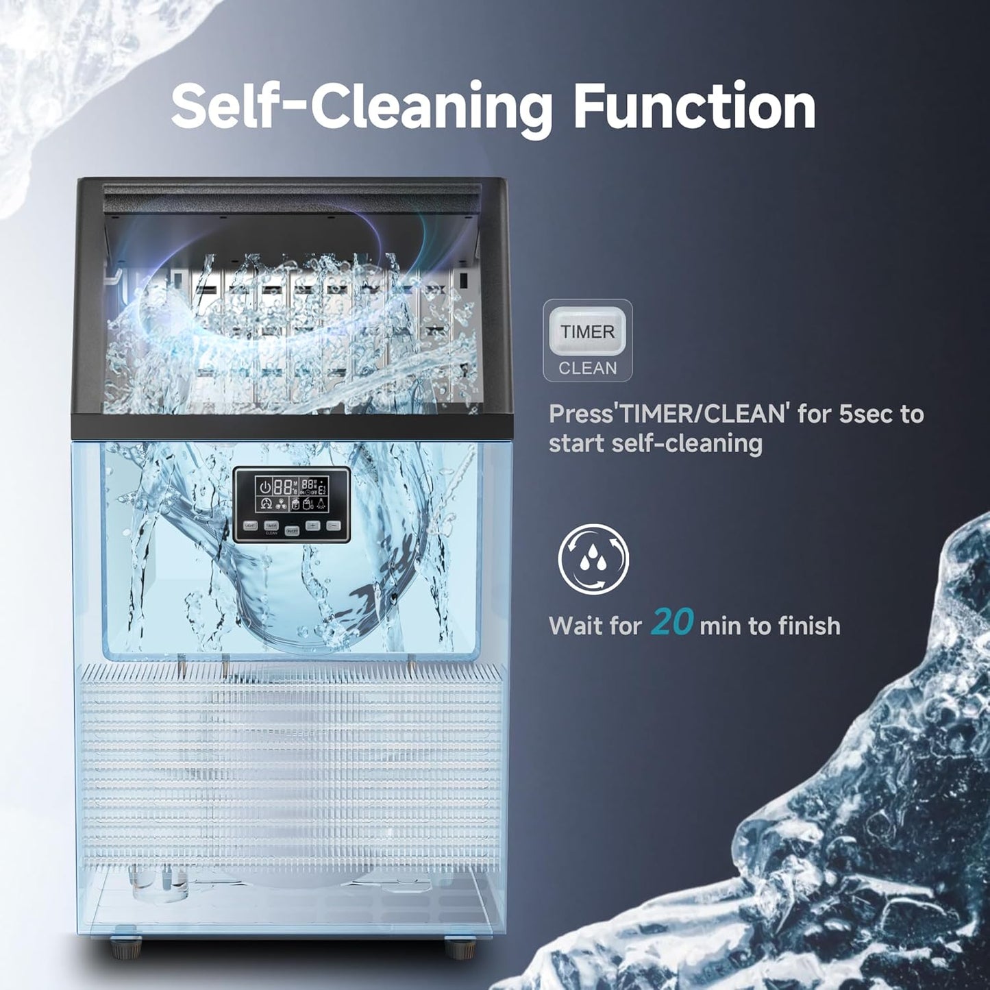 EUHOMY Commercial Ice Maker Machine,Moon-Shaped Ice,100lbs/24H Stainless Steel Under Counter Ice Machine with 33lbs Storage Bin, Freestanding Crescent Ice Maker for Home/Bar/Cafe/Restaurant