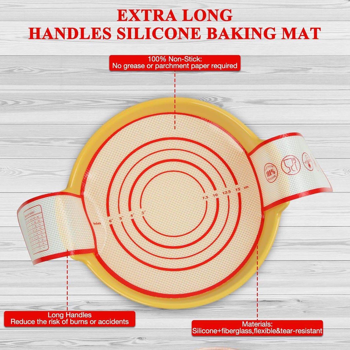 Silicone Bread Sling Dutch Oven Liners Sourdough Bread Baking Supplies Baking Mat With Extra Long Handles for Transfer Dough Pastry Pizza Non-Stick Reusable Heat Resistant 8.3 Inch 2 Pack