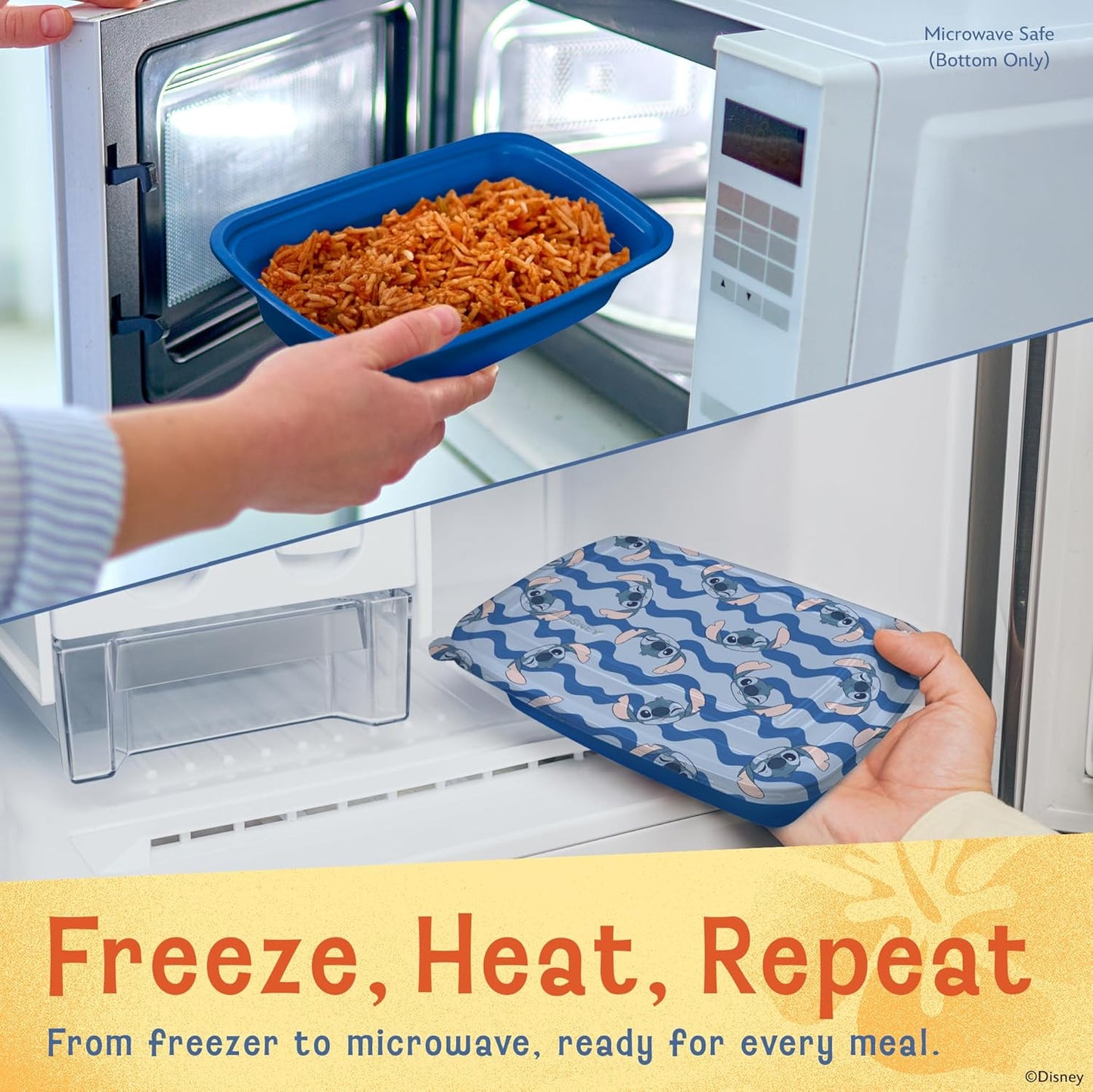 Disney Meal Prep Containers - 20-Piece Reusable Food Containers with Lids - Freezer, Microwave & Dishwasher Safe - Featuring Mickey & Minnie, Lilo & Stitch