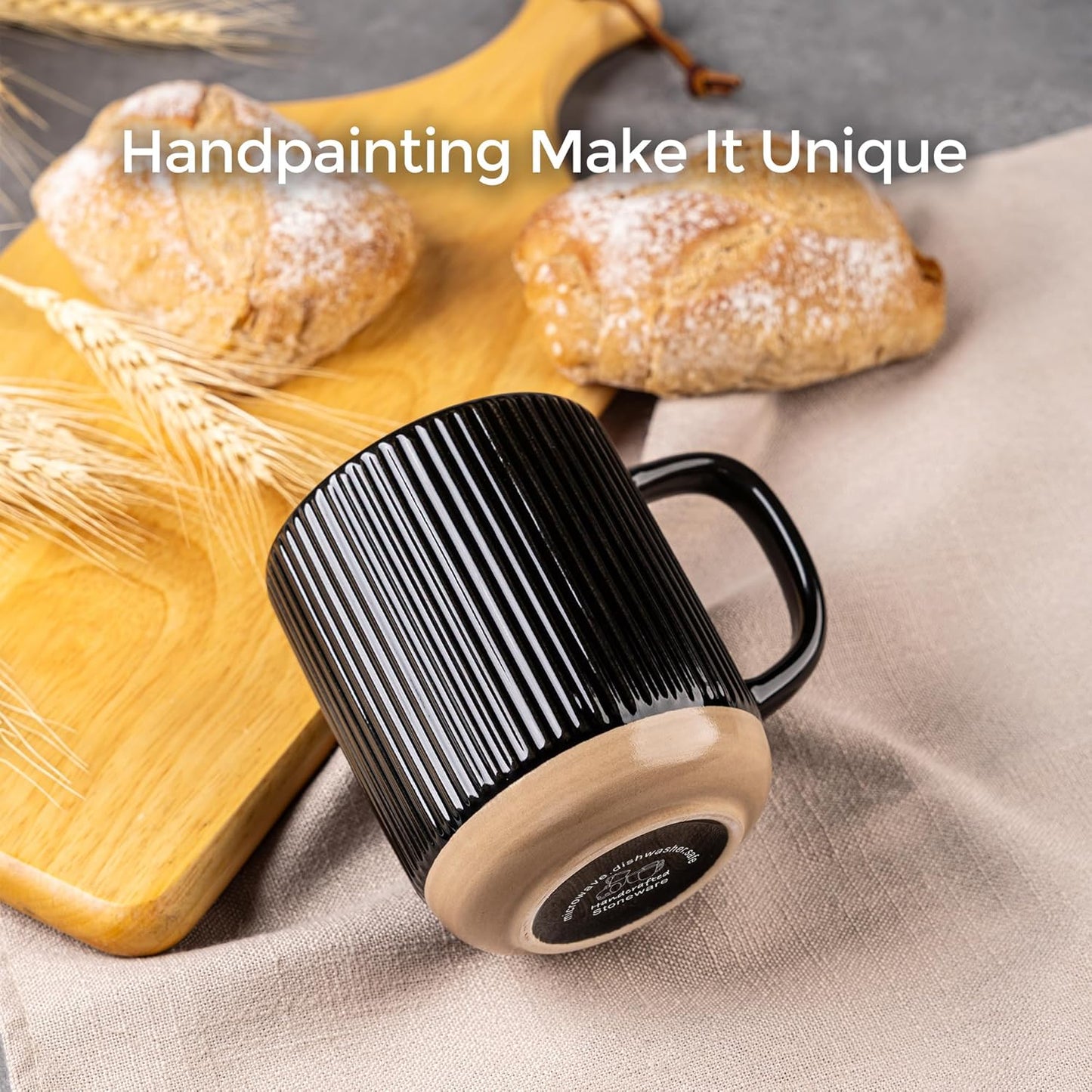 GBHOME Large Coffee Mugs Set of 4, 16oz Handmade Stoneware Coffee Mugs Set with Large Handle for Cappuccino/Latte/Tea/Hot Cocoa, Dishwasher & Microwave Safe, Black