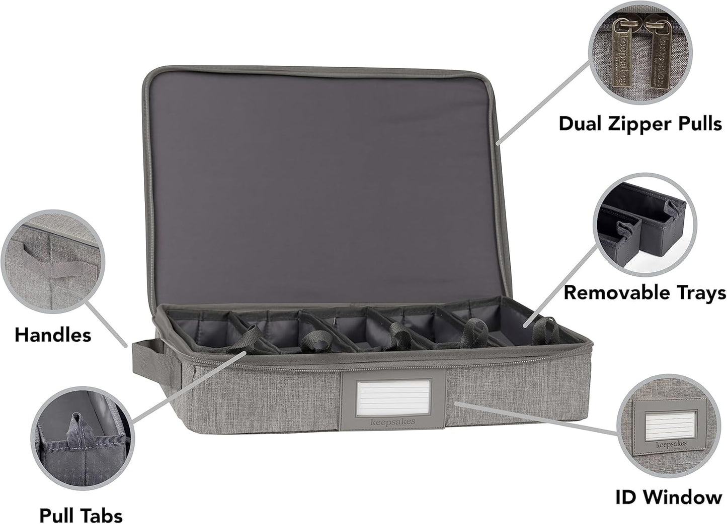 Covermates Keepsakes Flatware Storage Box - Stackable - Reinforced Handles - China Storage, Grey Heather