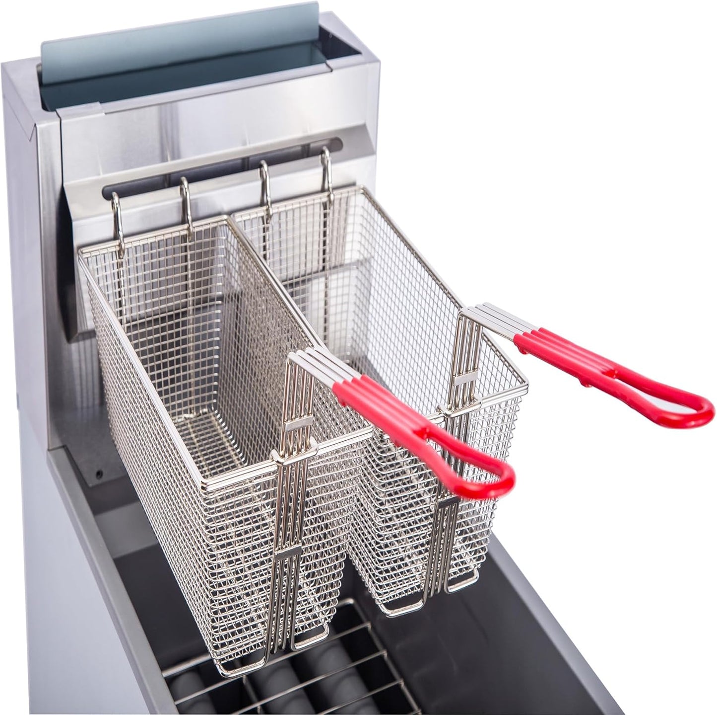 CLIVIA Gas Deep Fryer, Commercial Floor Natural Gas Fryer with 2 Basket, 55 lb. Capacity with 4 Burners, 120,000 BTU Free Standing Floor Fryer for Restaurants