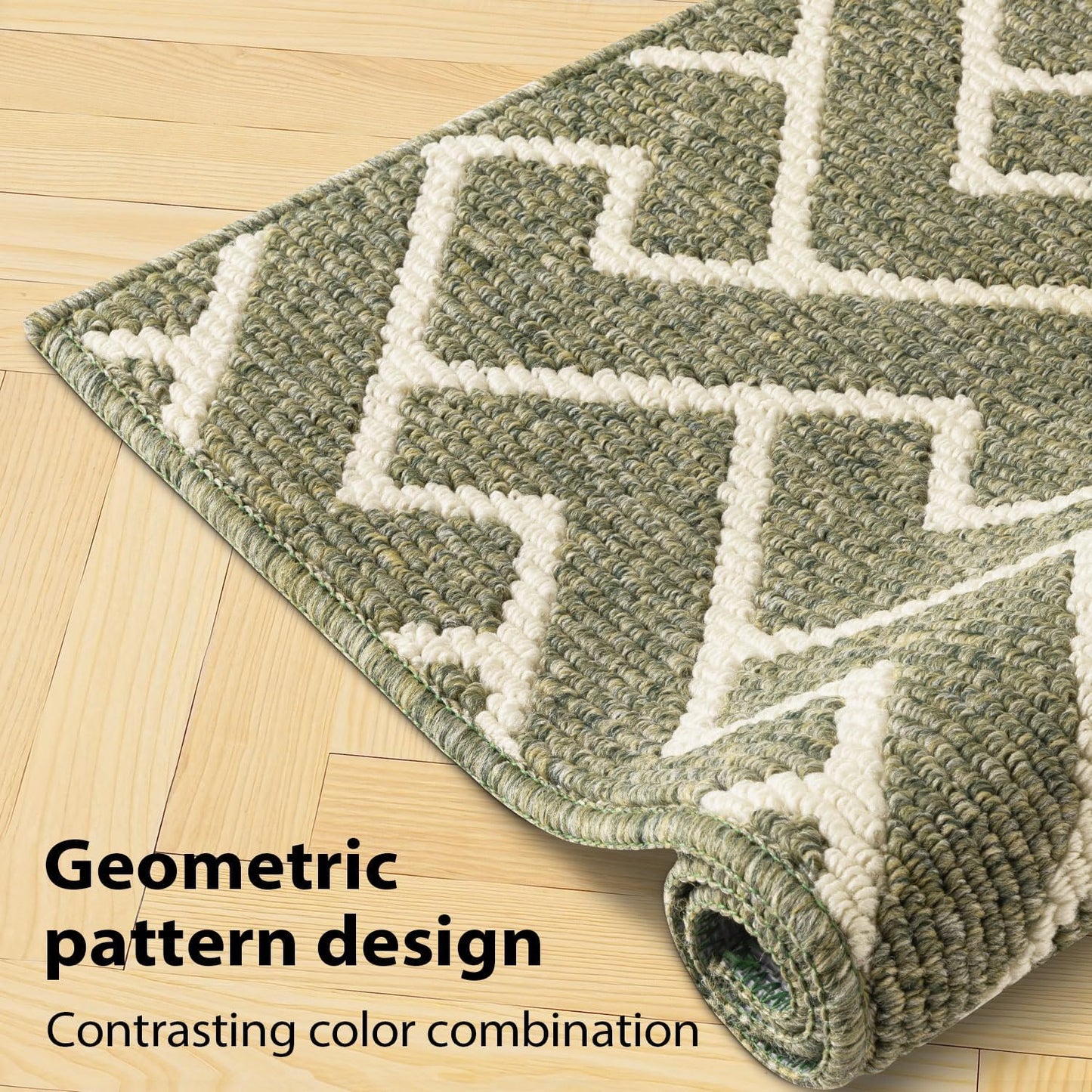 hicorfe Kitchen Rugs and Mats Sets,Non-Slip 2 Pieces Absorbent 100% Polypropylene Rug,Comfort Kitchen Runner Mat,Washable for Kitchen,Sink,Laundry(20" x 31.5" Plus 20" x 59",Green)