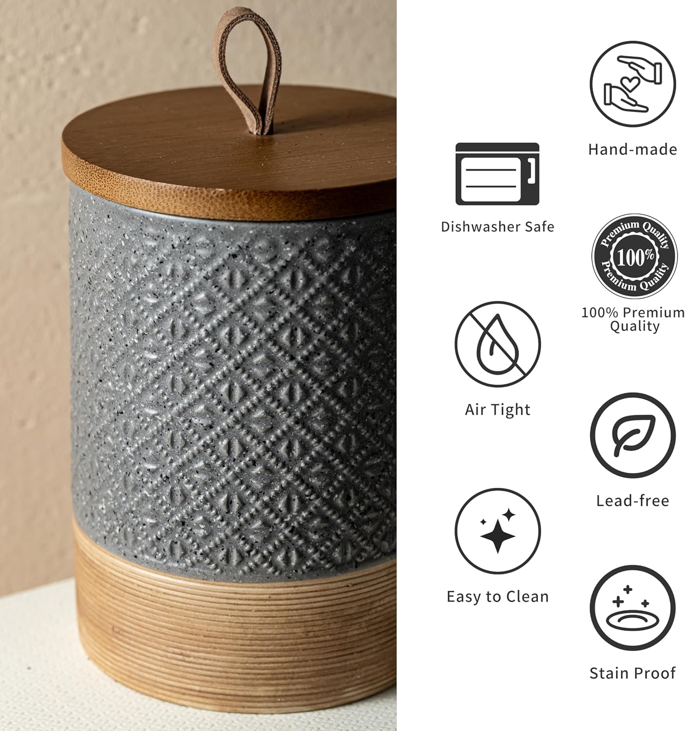 Coffee Container Jar with Lid, Ceramic Food Storage Jars for Spice Sugar Cookie, Large Kitchen Canisters for Countertop Coffee Bar Accessories Housewarming Weeding Gift - Gray & 28 fl.oz