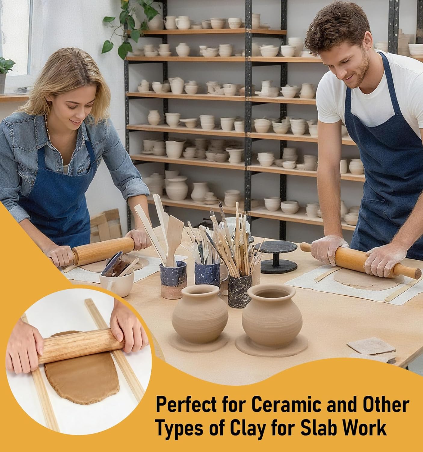 Clay Rolling Pin Guides, 10Pcs Pottery Teaching Rolling Mud Stick Guide, Pottery Tools, Wooden Slab Roller, Clay Tools, Mudboard Tools for Polymer Thickness