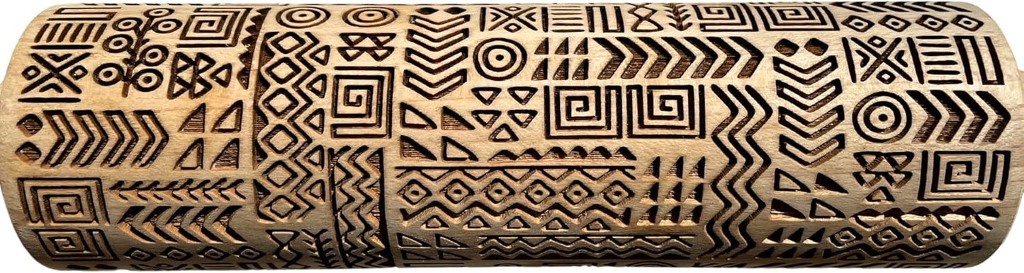 TRIBAL Embossing Rolling Pin. Laser Engraved Dough Roller for Embossed Cookies or Pottery by Algis Crafts