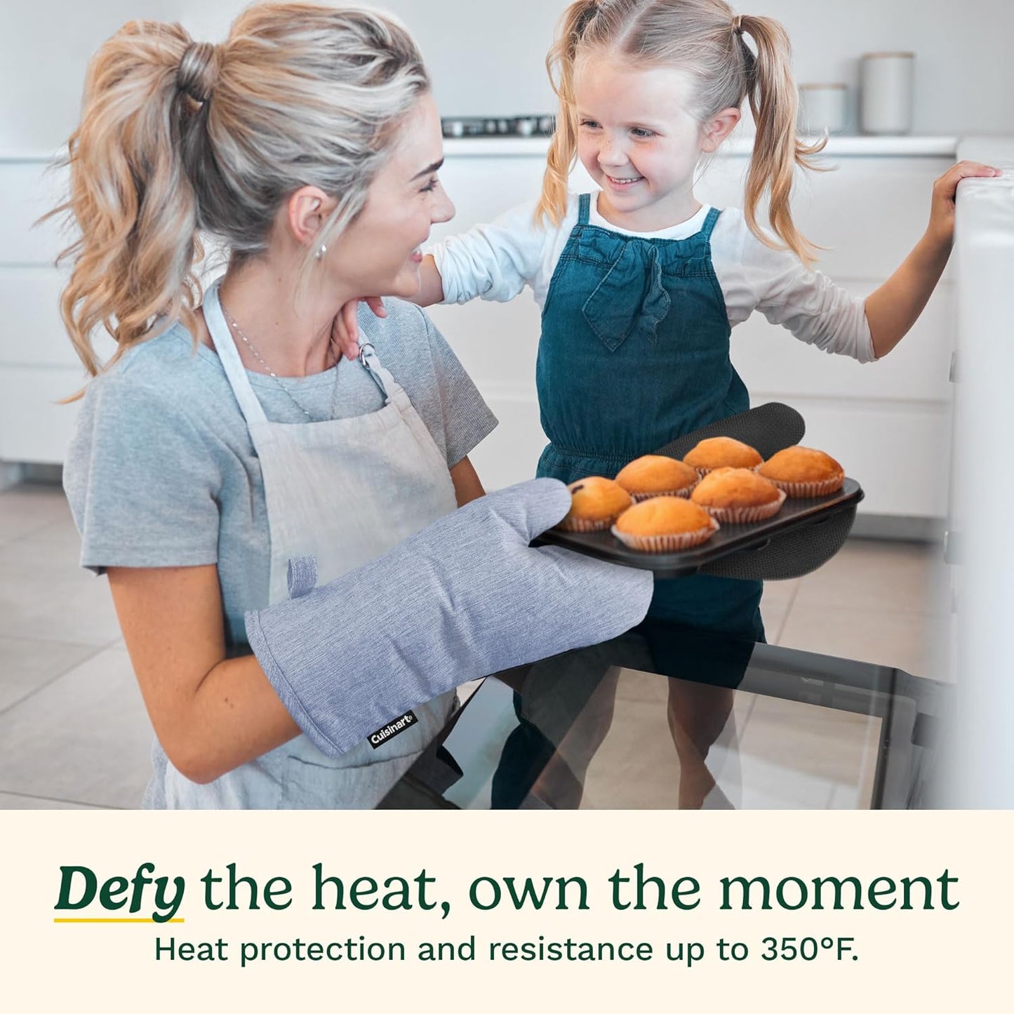 Cuisinart Kitchen Oven Mitts – Heat-Resistant Kitchen Mitts for Oven with Non-Slip Neoprene Palm, Long Cuff, and Cotton Filling – Durable Oven Gloves for Cooking, Baking, & Grilling (Chambray)