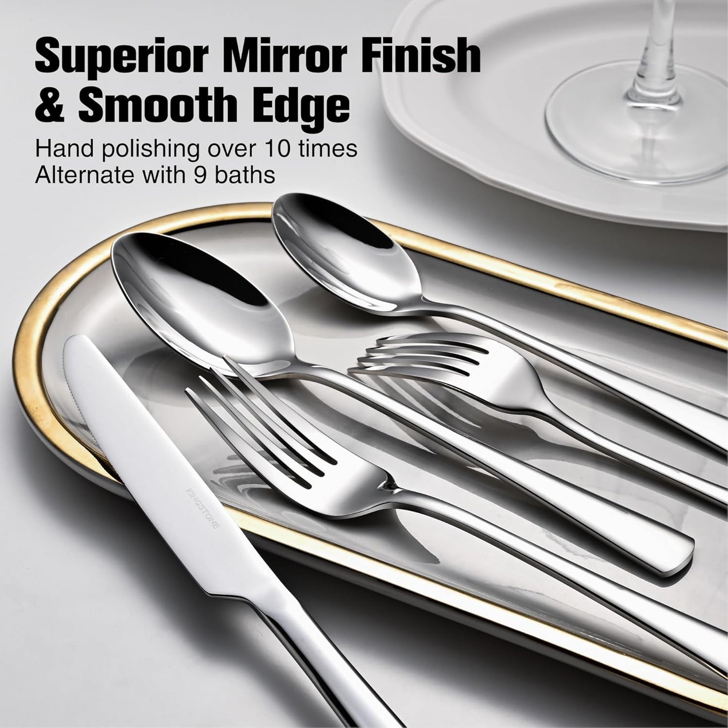 KINGSTONE Silverware Set, 30-Piece Flatware Set for 6, 18/10 Stainless Steel Cutlery Set, Mirror Polished Eating Utensils Set, Dishwasher Safe