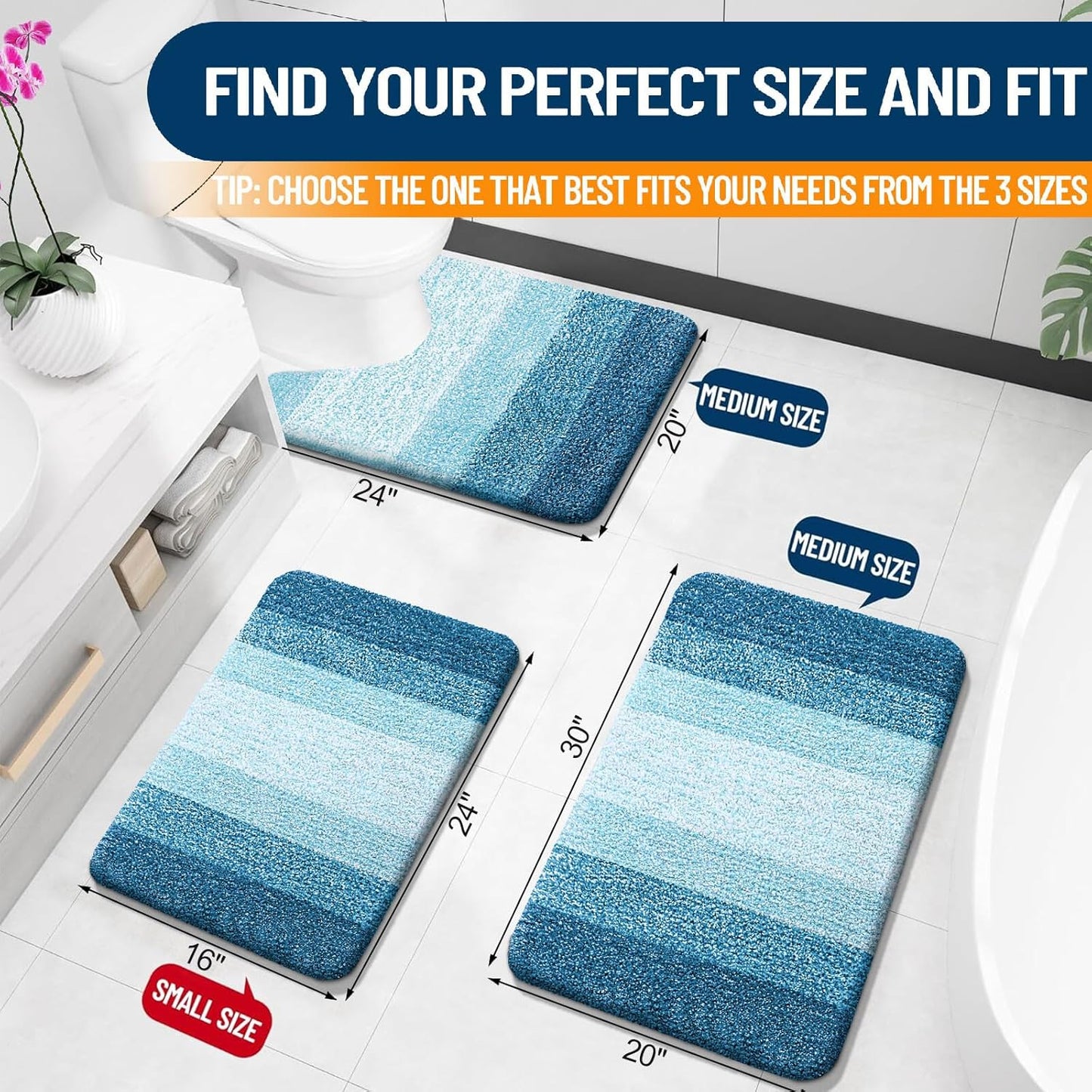 OLANLY Bathroom Rugs Mat 24x16, Extra Soft Absorbent Microfiber Bath Rugs, Rubber Backing, Quick Dry, Washable Bath Mats for Bathroom Floor, Tub and Shower, Home Decor Accessories, Peacock Blue